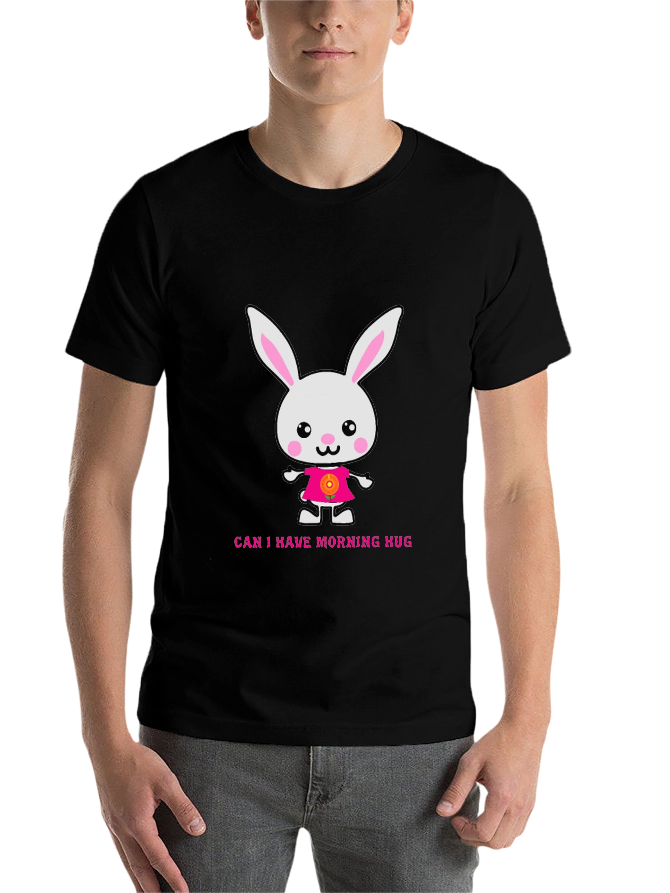 Black Cute Bunny Morning Hug T-Shirt view 7