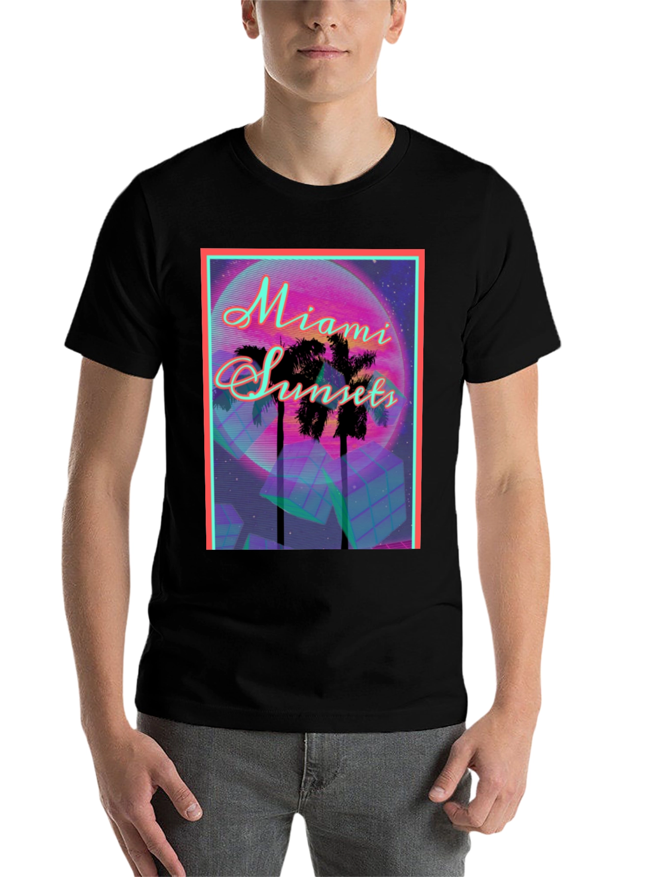 Black Miami Sunset Graphic Tee view 7