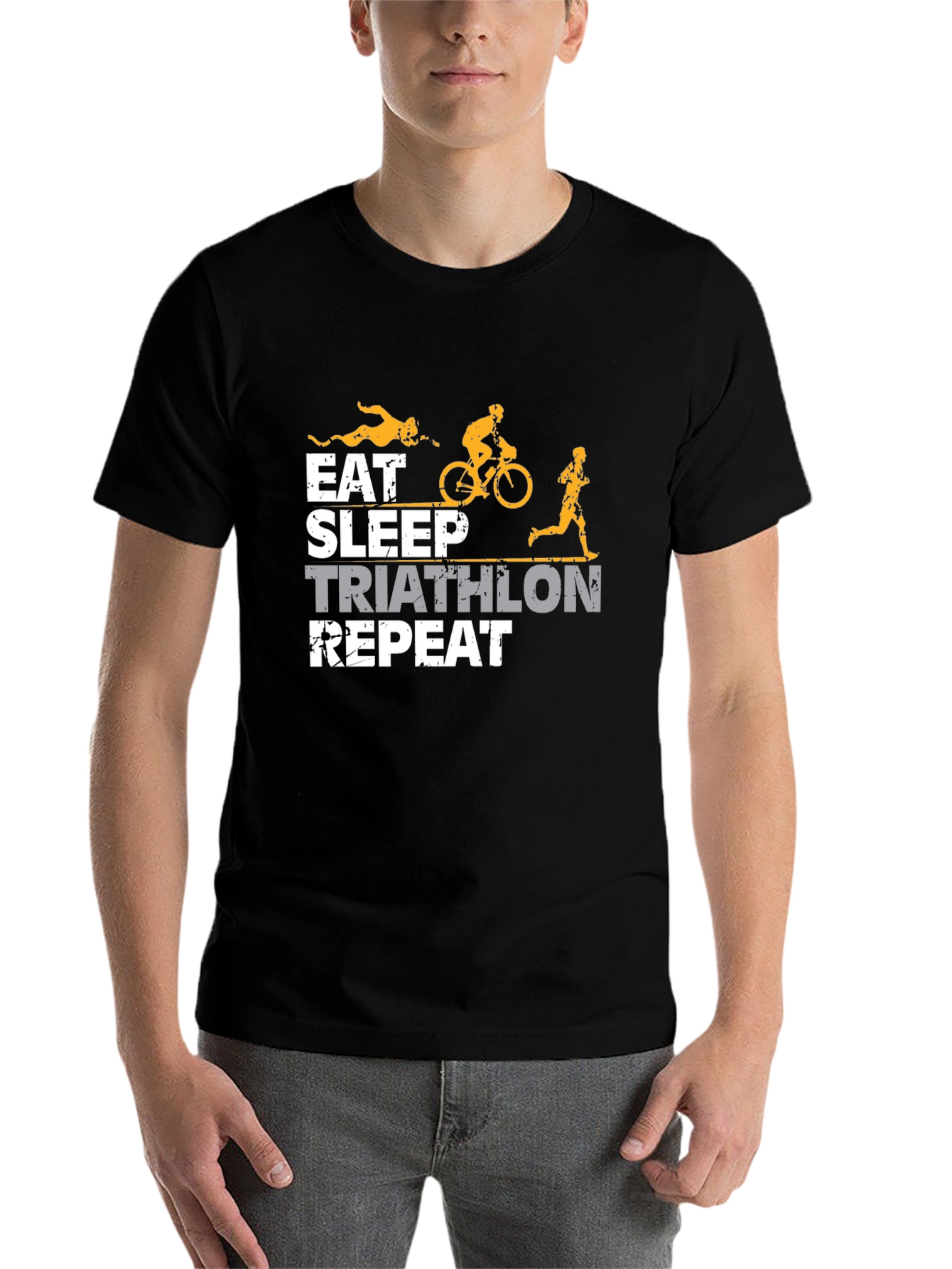 Black Eat Sleep Triathlon Repeat T-Shirt view 7