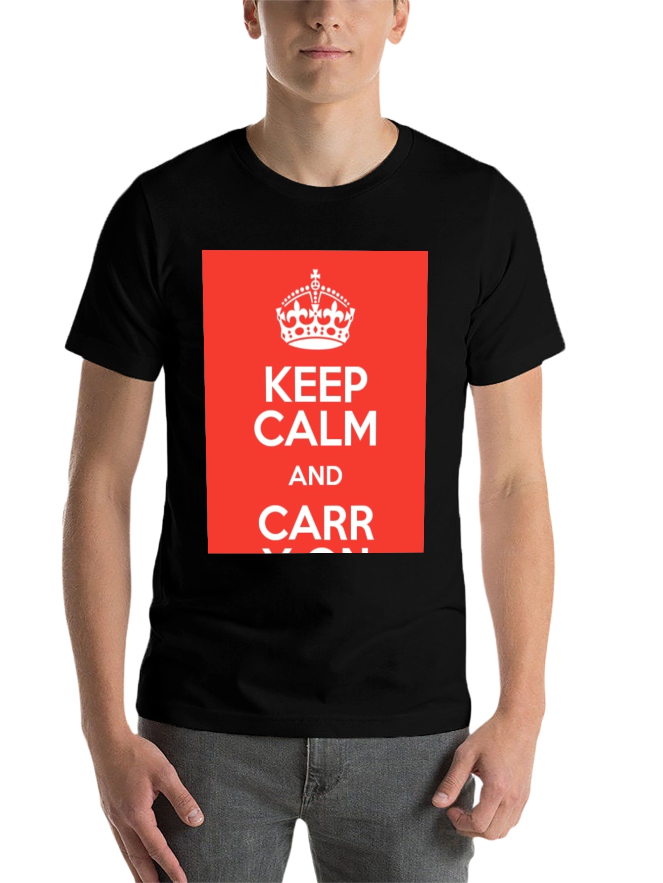 Black Keep Calm and Carr-y On T-Shirt - Black Crew Neck Tee view 7