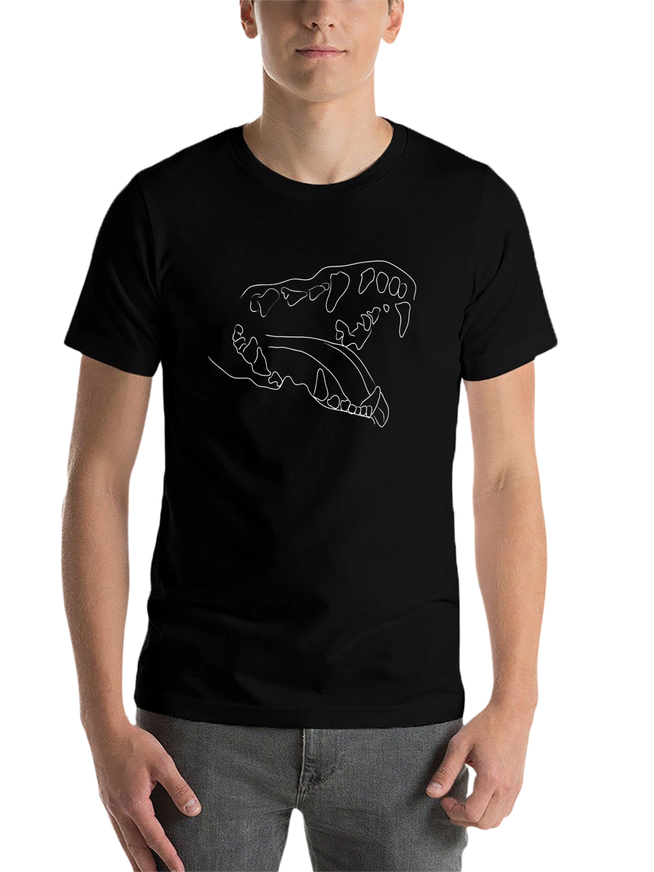 Black Black T-Shirt with Dog Skull Outline Graphic view 7
