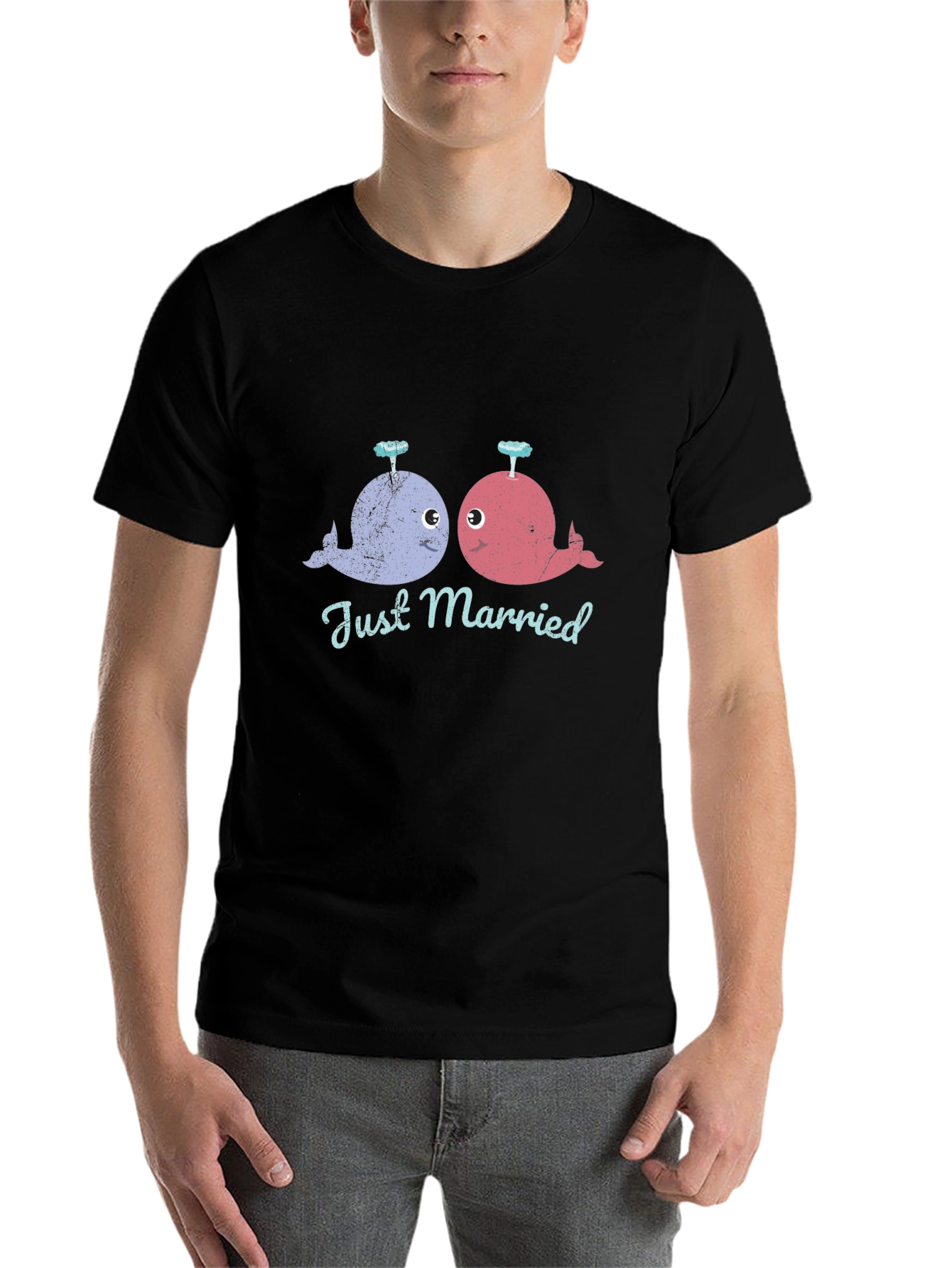 Black Just Married Whale T-Shirt - Cute Couple Tee view 7