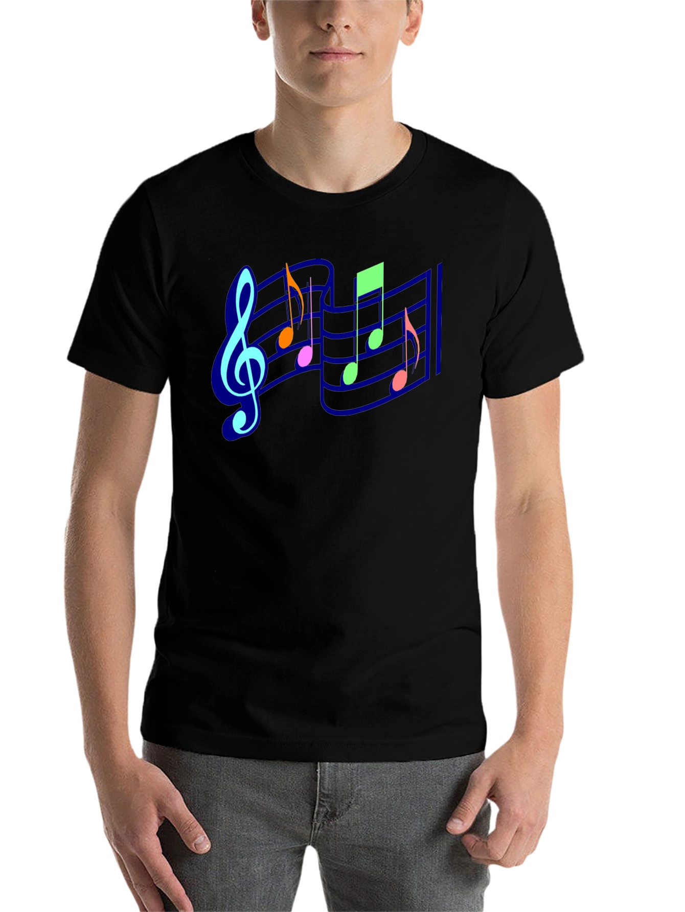 Black Musical Note Staff T-Shirt view 7
