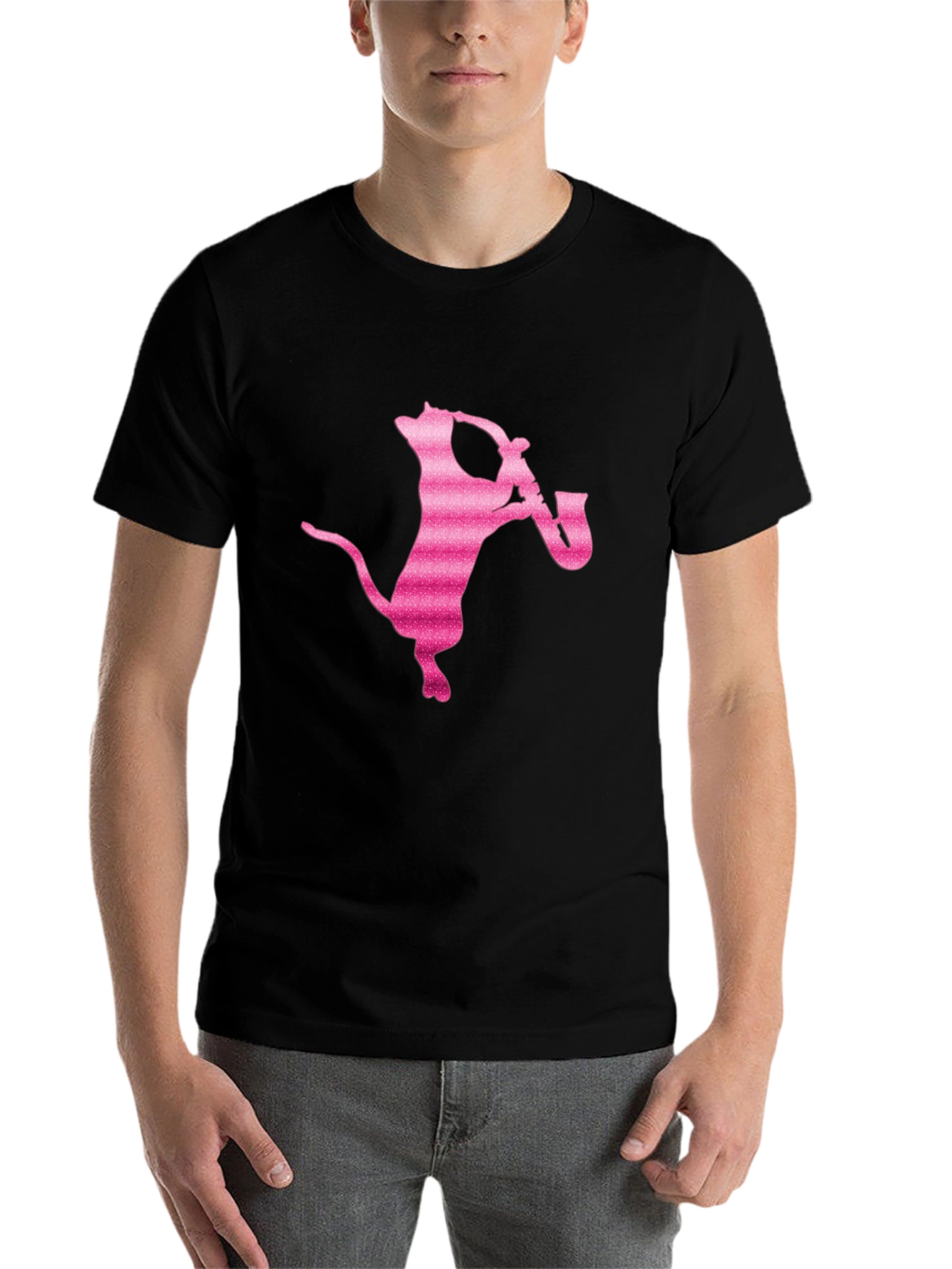 Black Cool Cat Saxophone T-Shirt - Black view 7