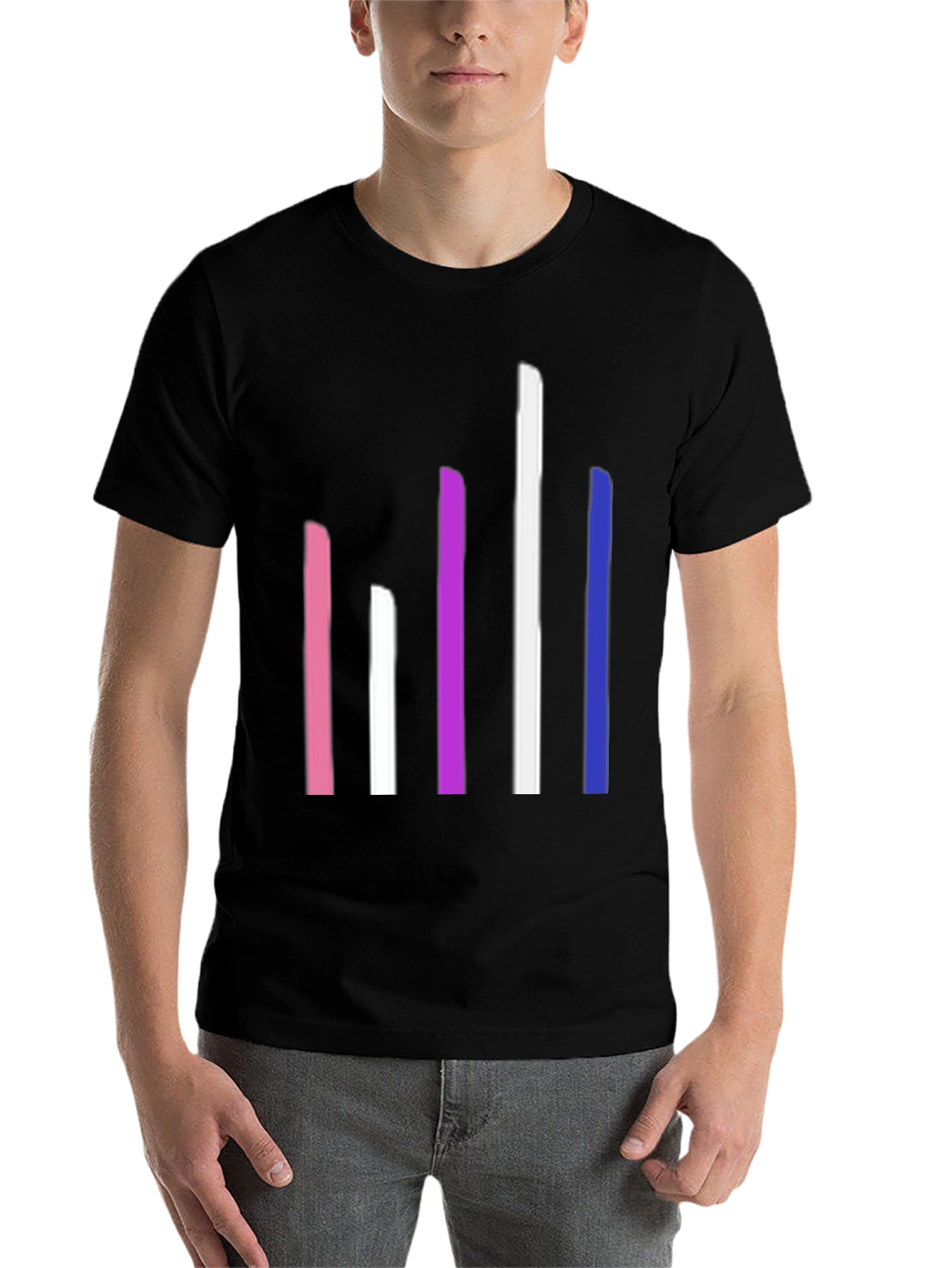 Black Modern Striped Graphic Tee - Unisex Cotton Blend view 7