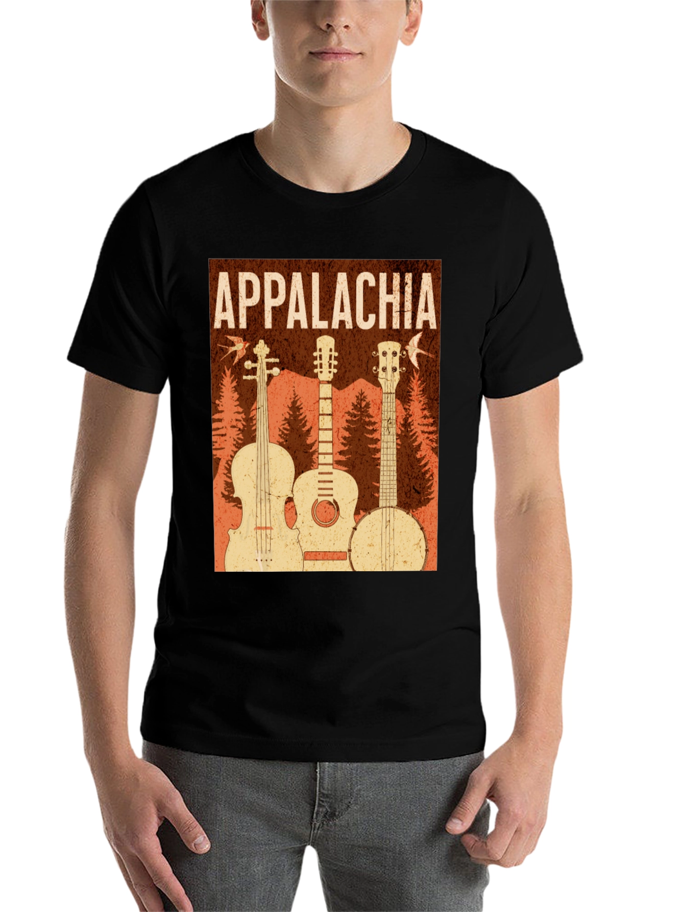 Black Appalachia Music T-Shirt: Vintage Guitar, Banjo & Fiddle view 7