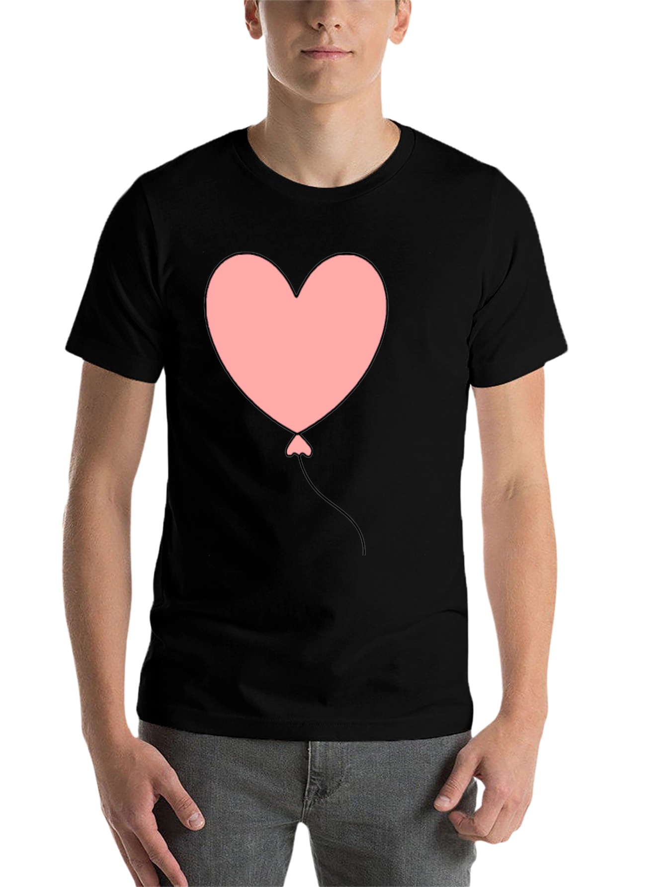 Black Heart Balloon Graphic Tee - Black Casual T-Shirt view 7