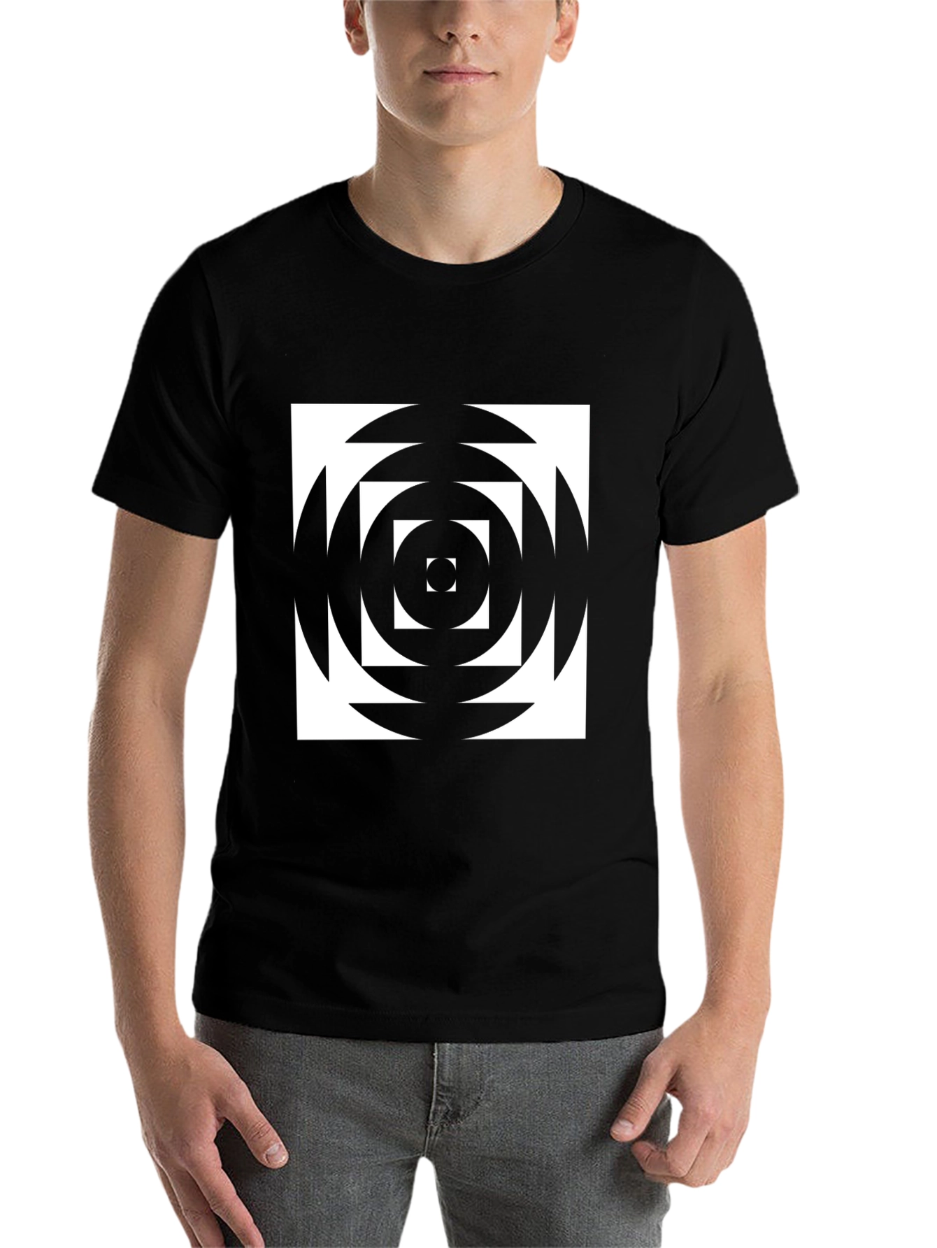 Black Geometric Optical Illusion Graphic T-Shirt view 7