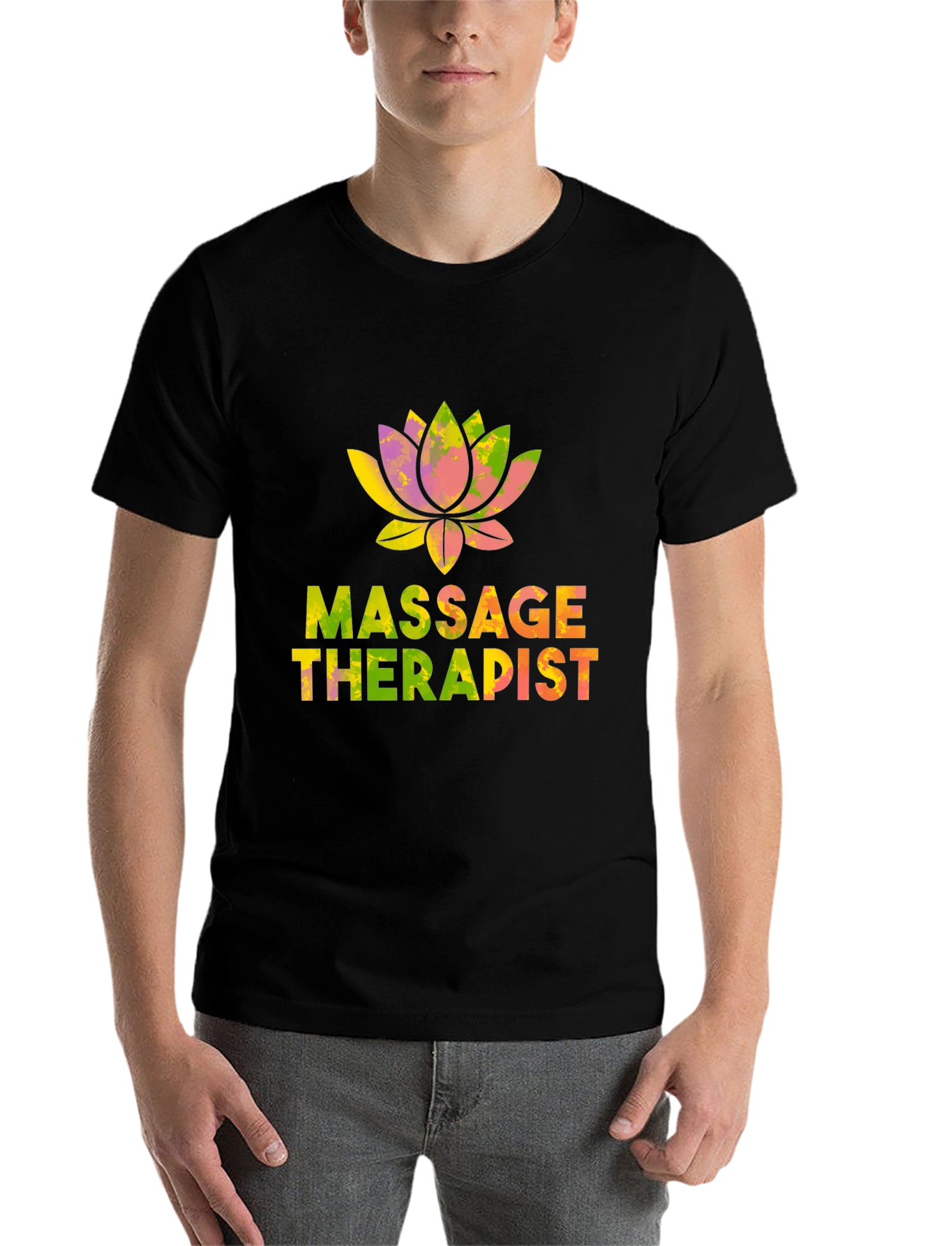 Black Massage Therapist Lotus Flower T-Shirt view 7