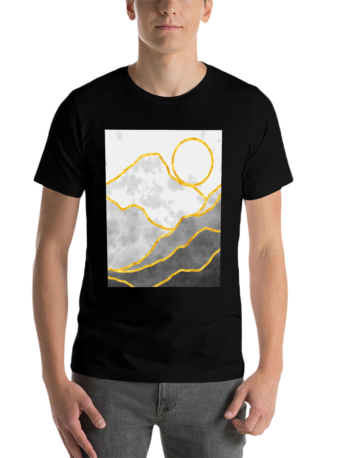 Black Mountainscape Graphic Tee - Stylish Geometric Design view 7