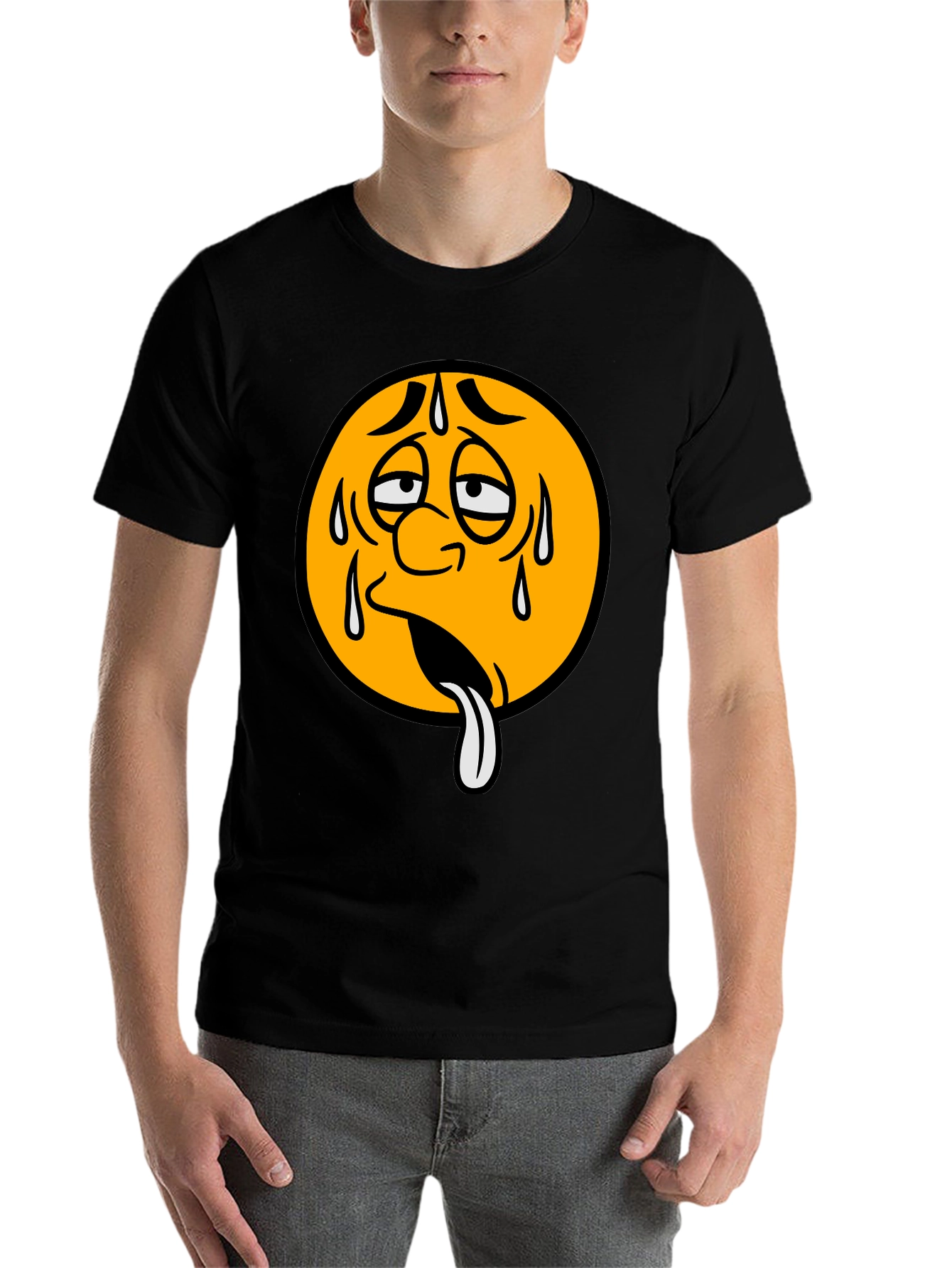 Black Sweating Emoji Graphic T-Shirt - Unisex view 7