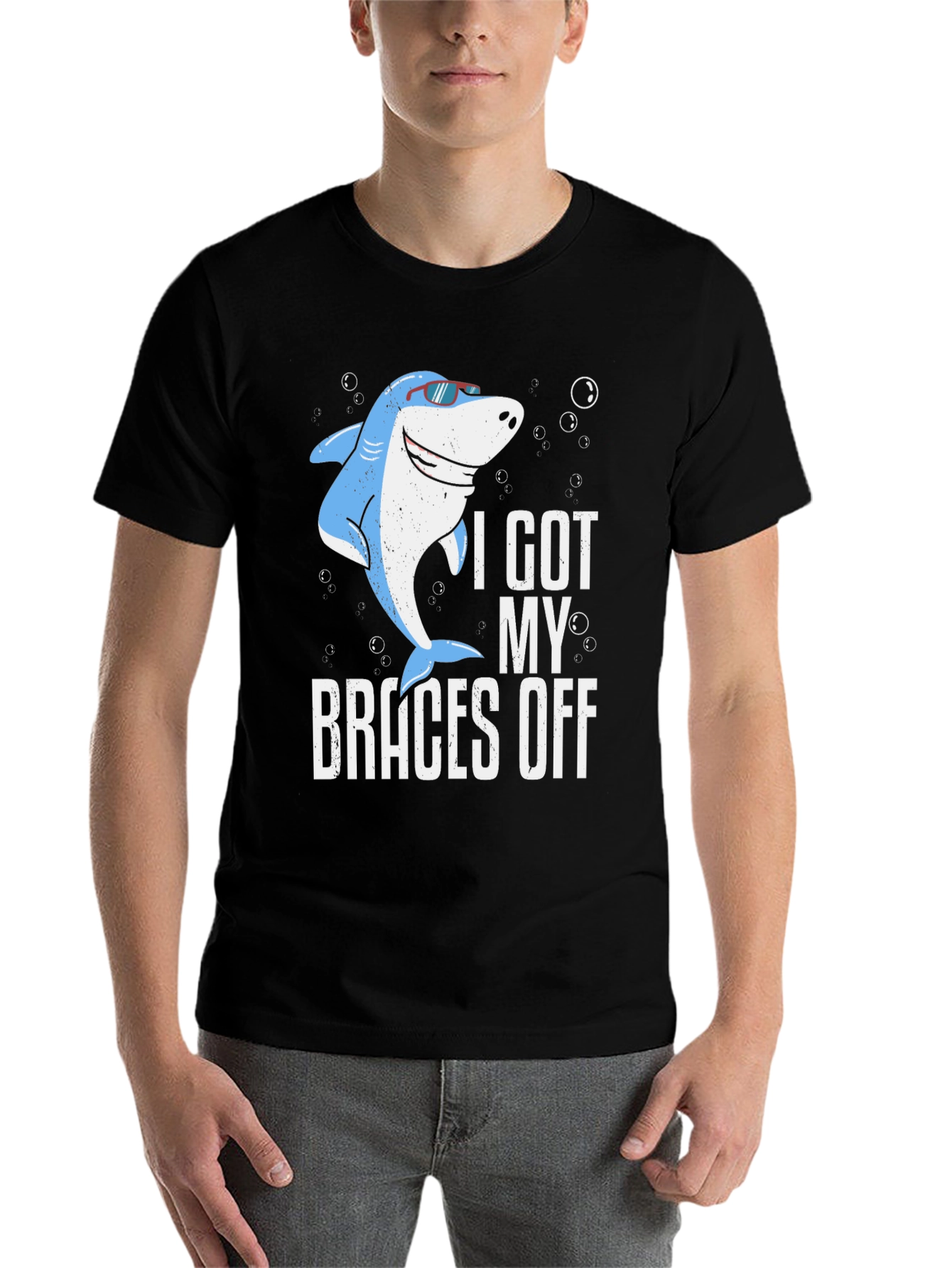 Black Funny Shark Braces Off T-Shirt view 7
