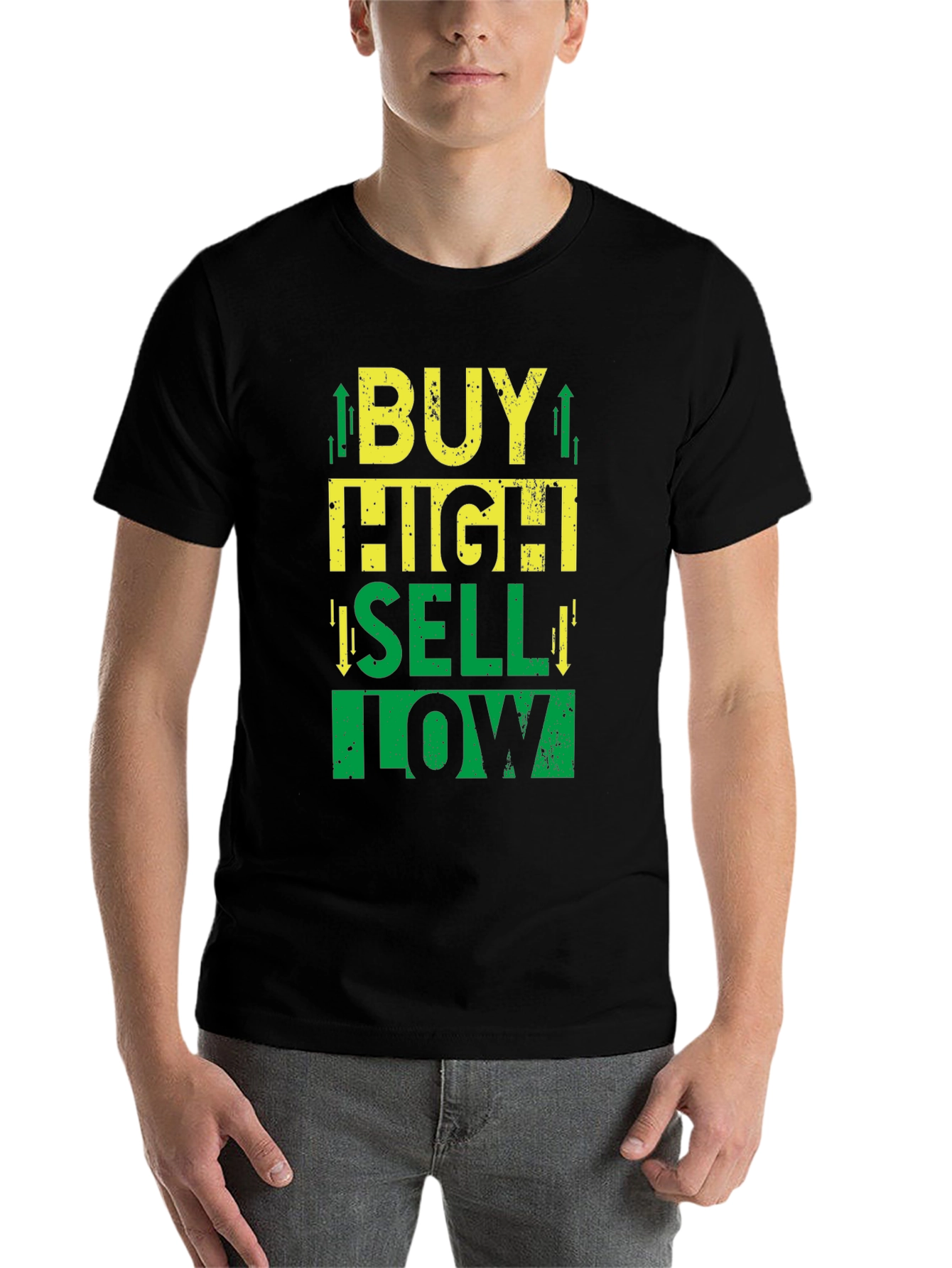 Black Buy High Sell Low T-Shirt - Stock Market Trader Tee view 7