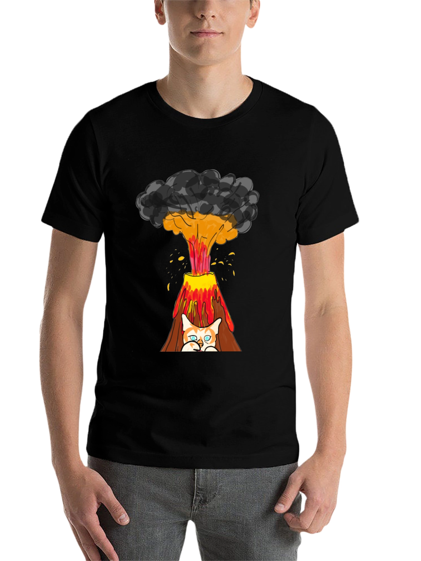 Black Volcano Cat Graphic Tee - Fun & Unique Design view 7