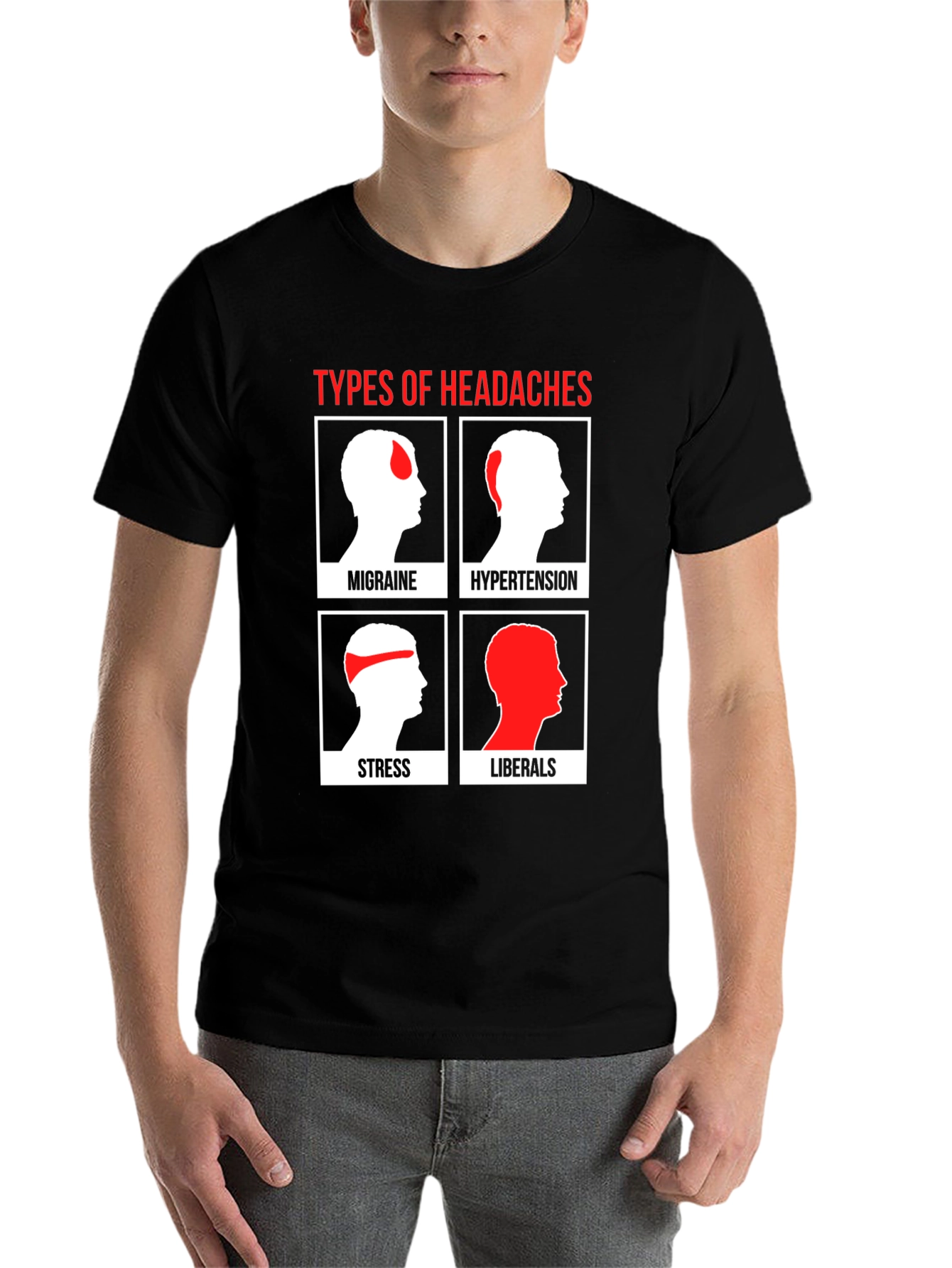 Black Types of Headaches Humor T-Shirt view 7