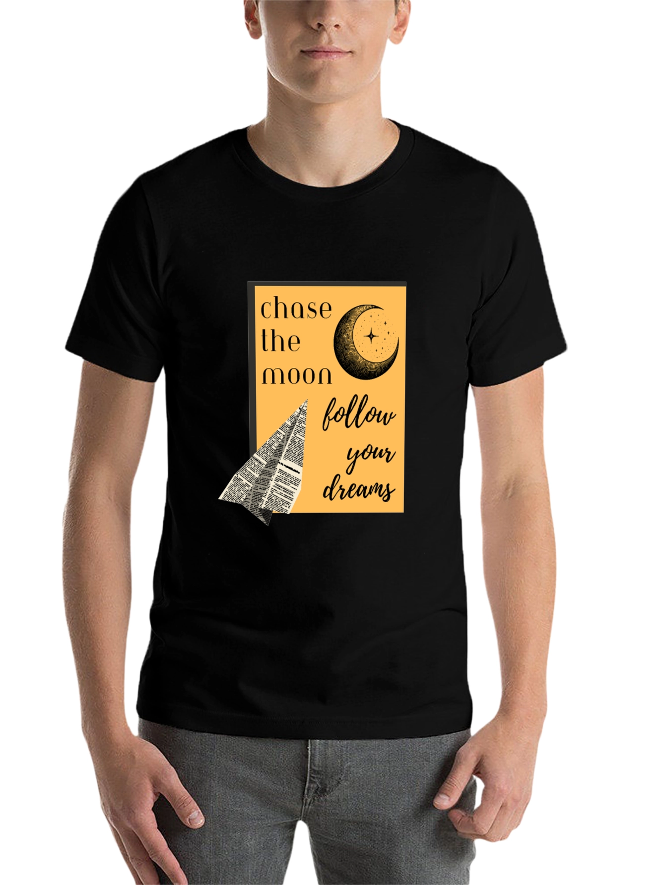 Black Chase the Moon Graphic Tee - Follow Your Dreams view 7