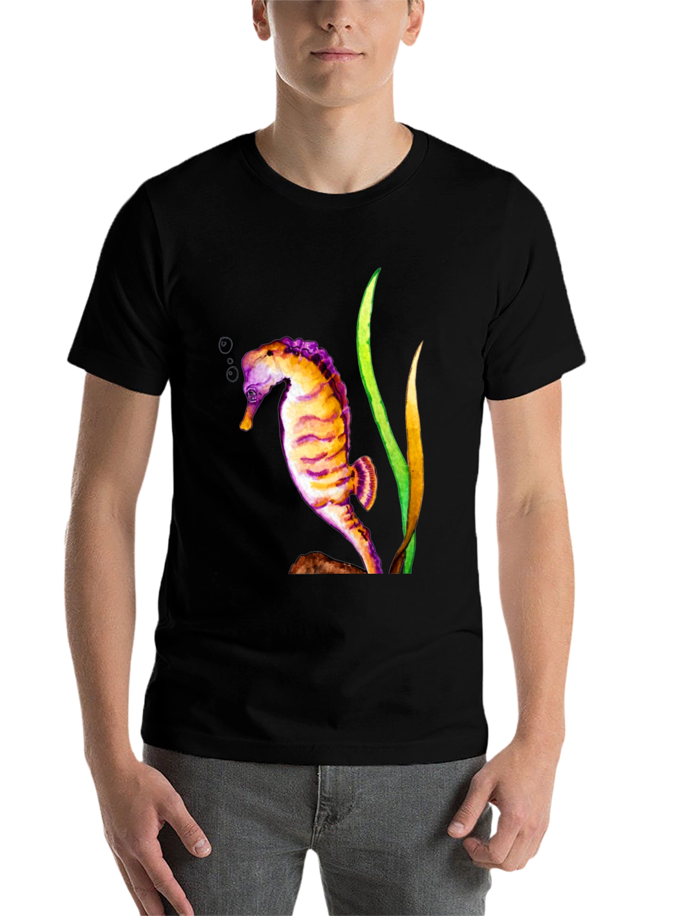 Black Seahorse Graphic Black T-Shirt view 7