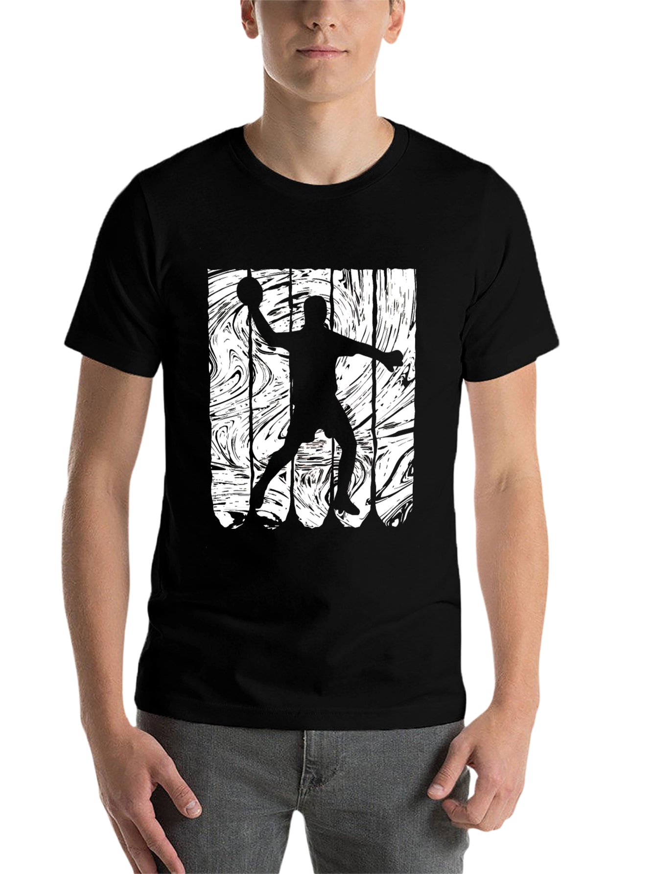 Black Handball Player Silhouette Graphic Tee - Black view 7