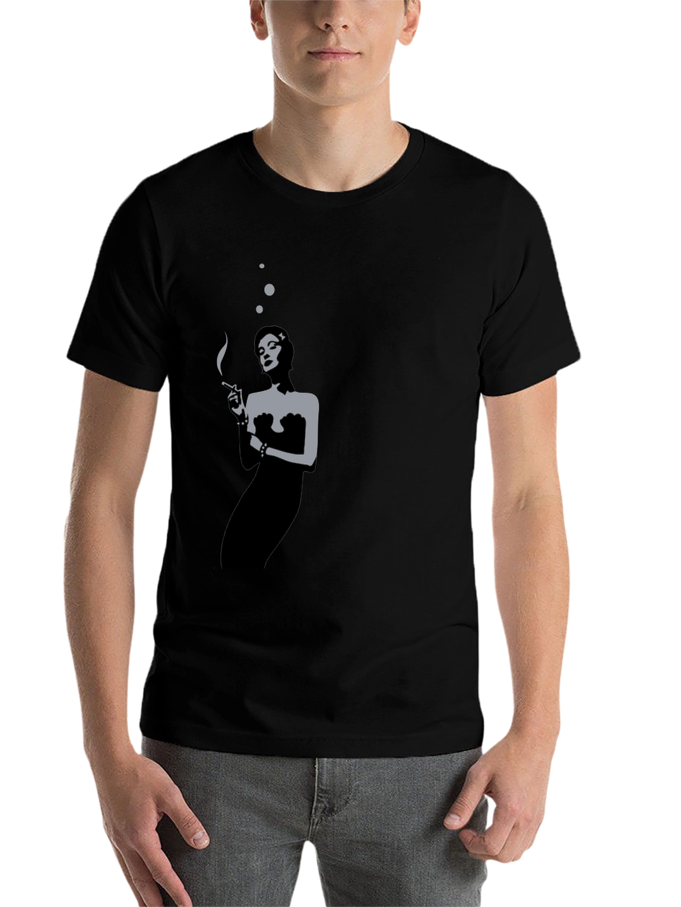 Black Retro Smoking Woman Black T-Shirt view 7