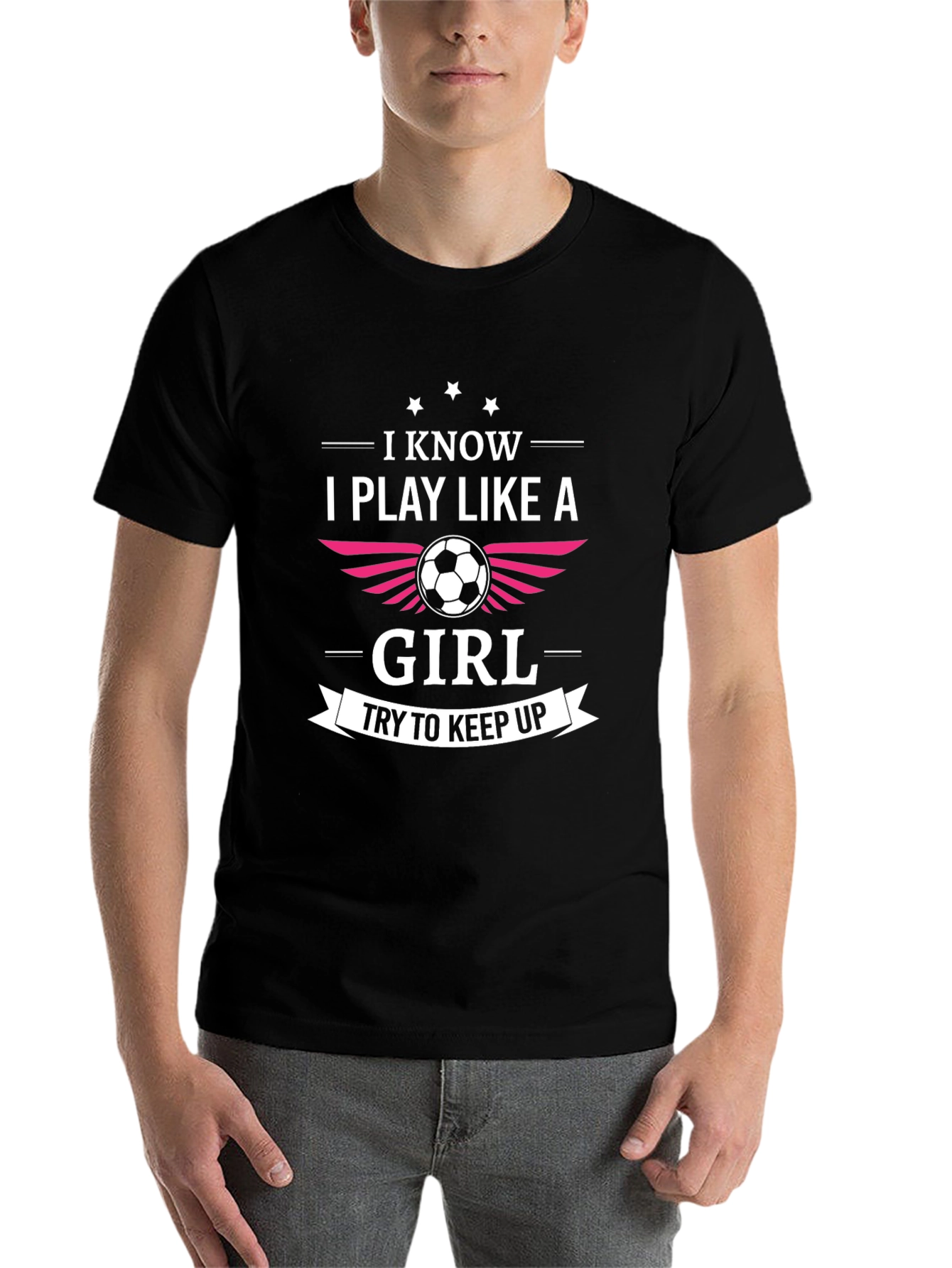 Black I Know I Play Like A Girl Soccer T-Shirt view 7