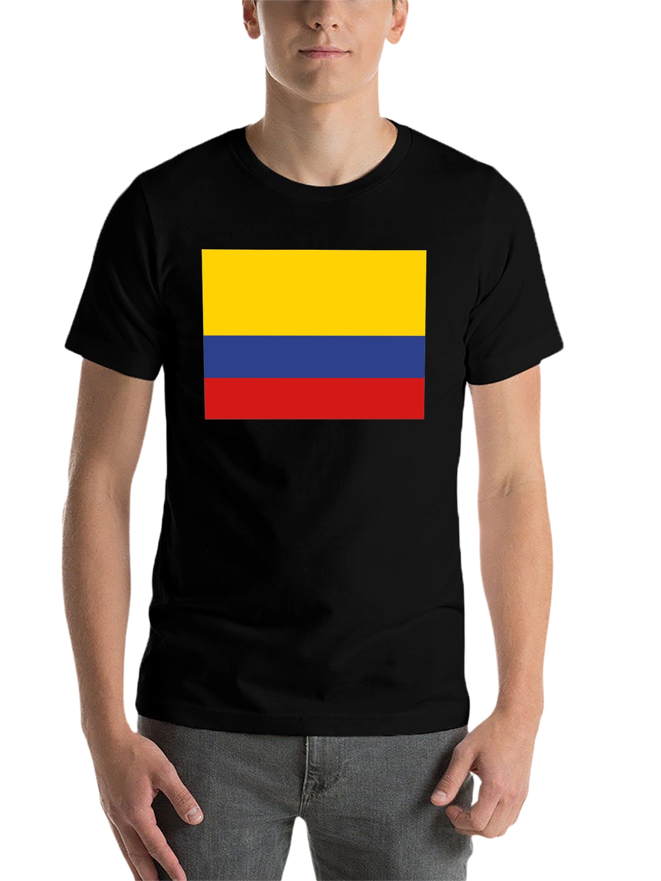 Black Colombia Flag T-Shirt - Black Crew Neck Tee view 7