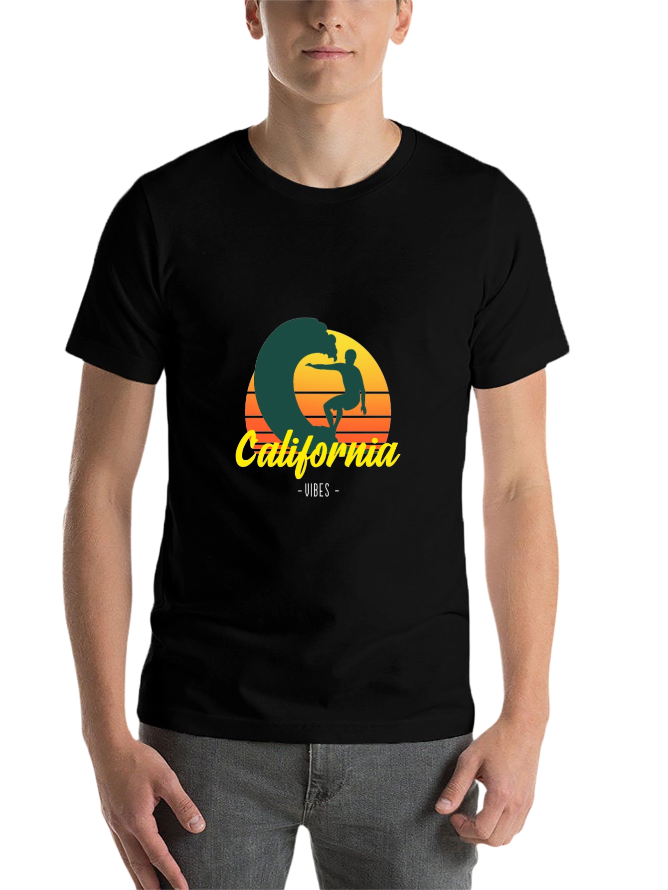 Black California Vibes Graphic Tee - Surfer T-Shirt view 7