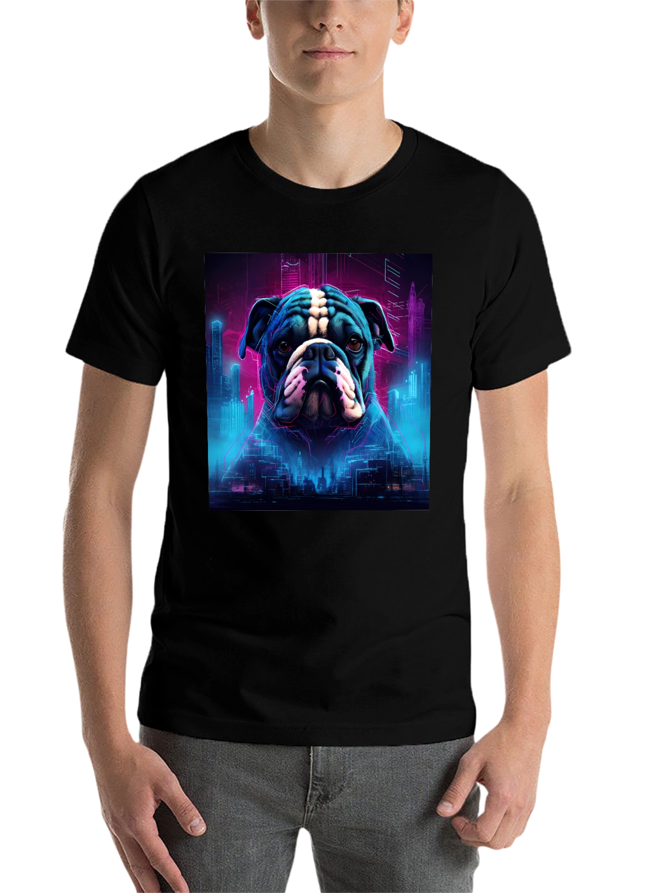 Black Cyberpunk Bulldog Graphic Tee view 7