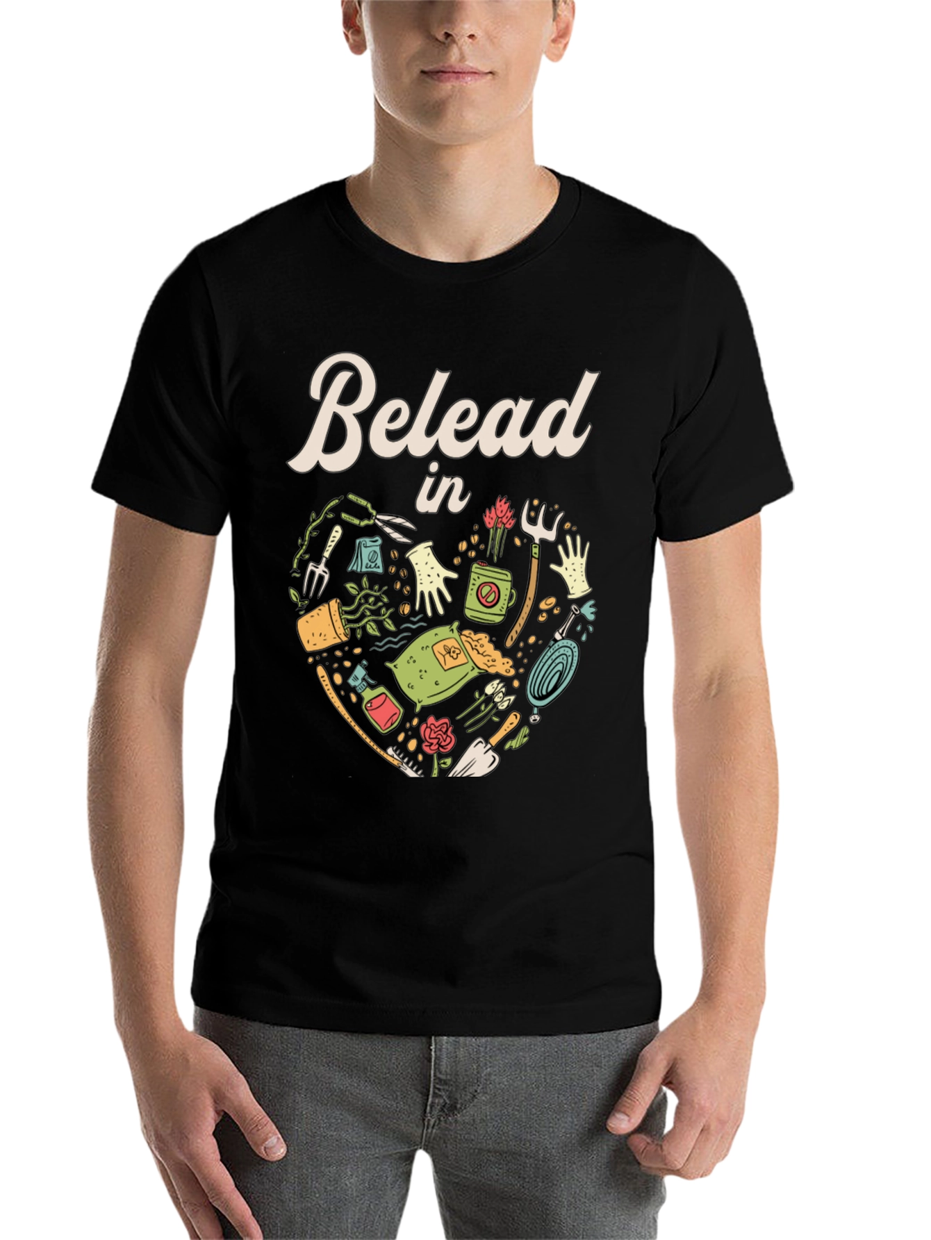 Black Gardening T-Shirt - "Belead in" Design - Black view 7