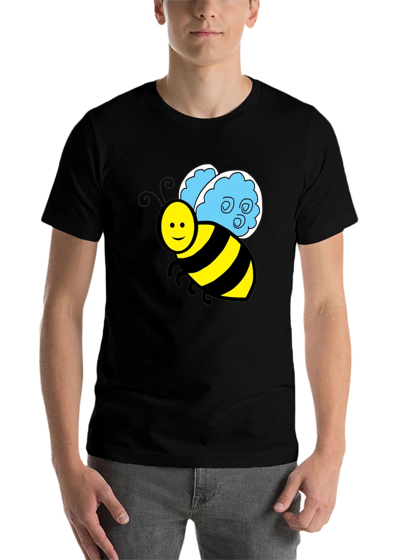 Black Cartoon Bee Graphic T-Shirt - Black Crew Neck Tee view 7