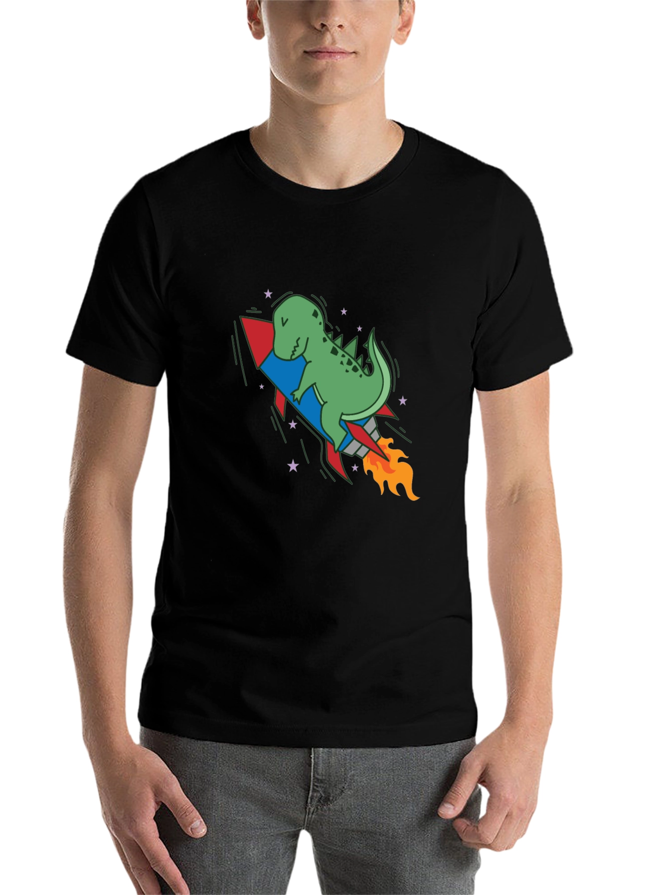 Black Dino Rocket Black T-Shirt view 7