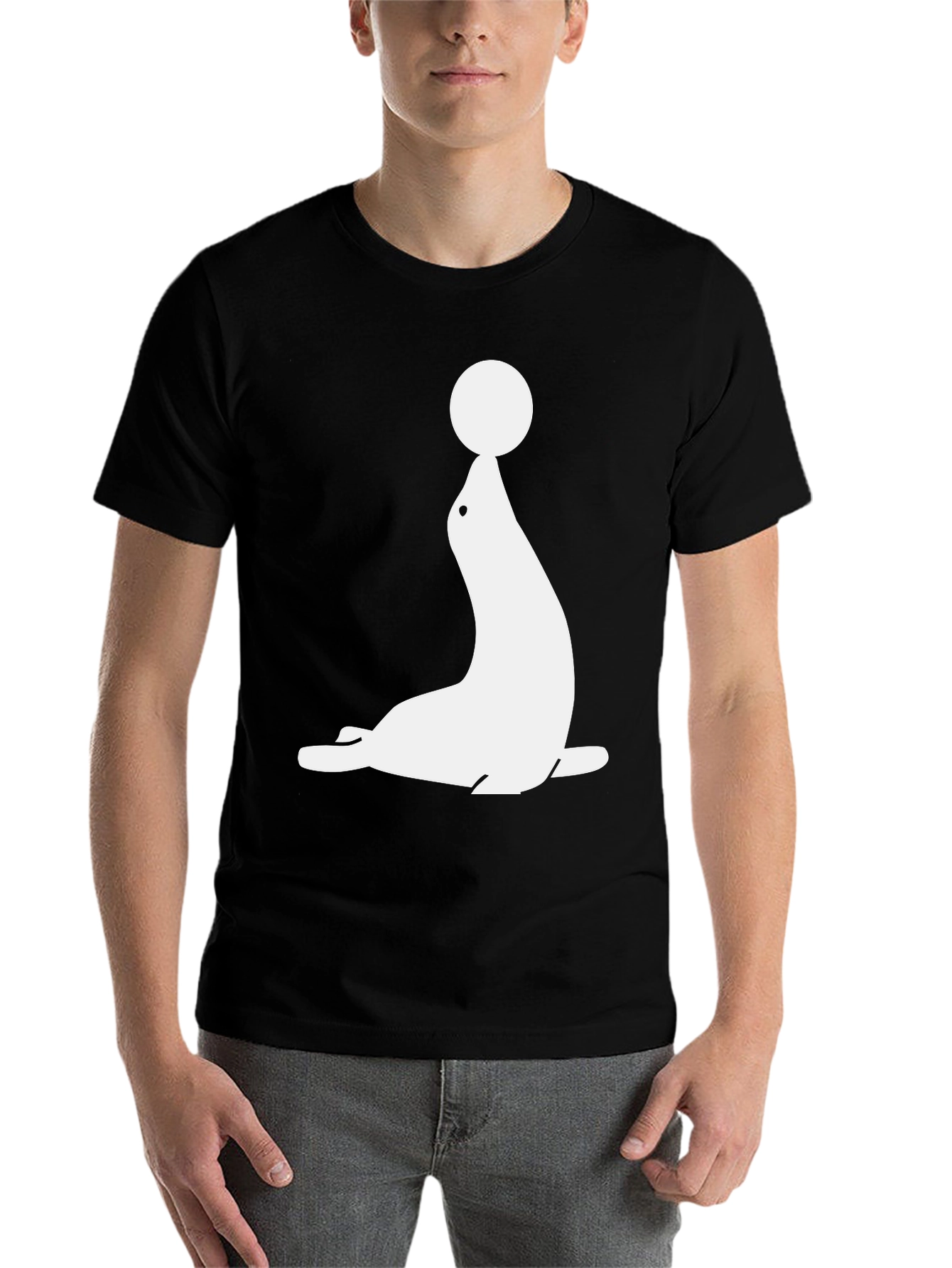 Black Seal with Ball Graphic Tee - Black Cotton T-Shirt view 7