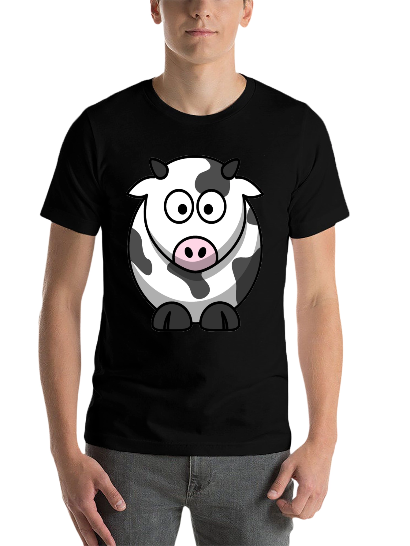 Black Cartoon Cow Graphic Tee - Black Cotton Comfort view 7