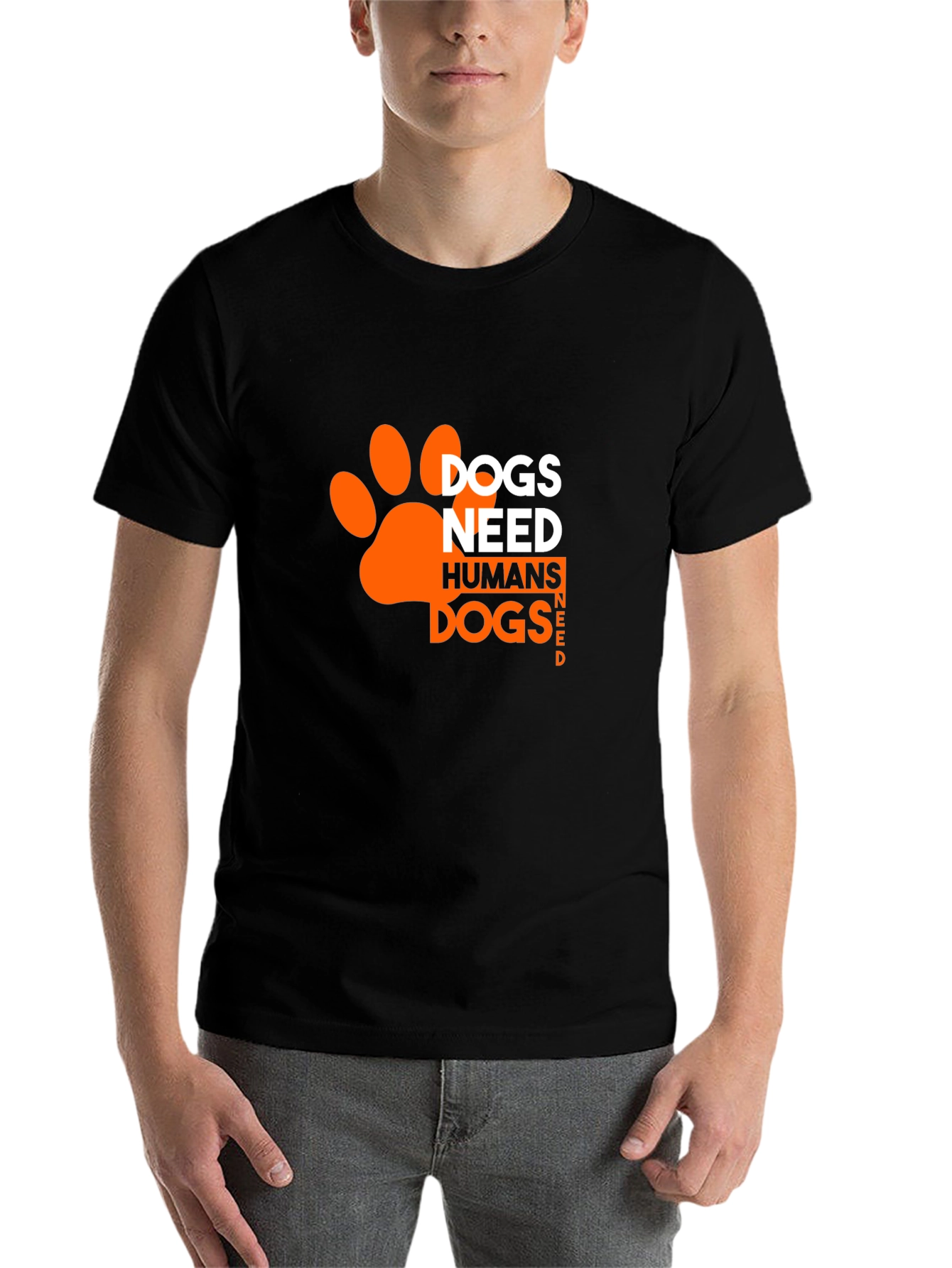 Black Dogs Need Humans T-Shirt - Black, Paw Print Design view 7