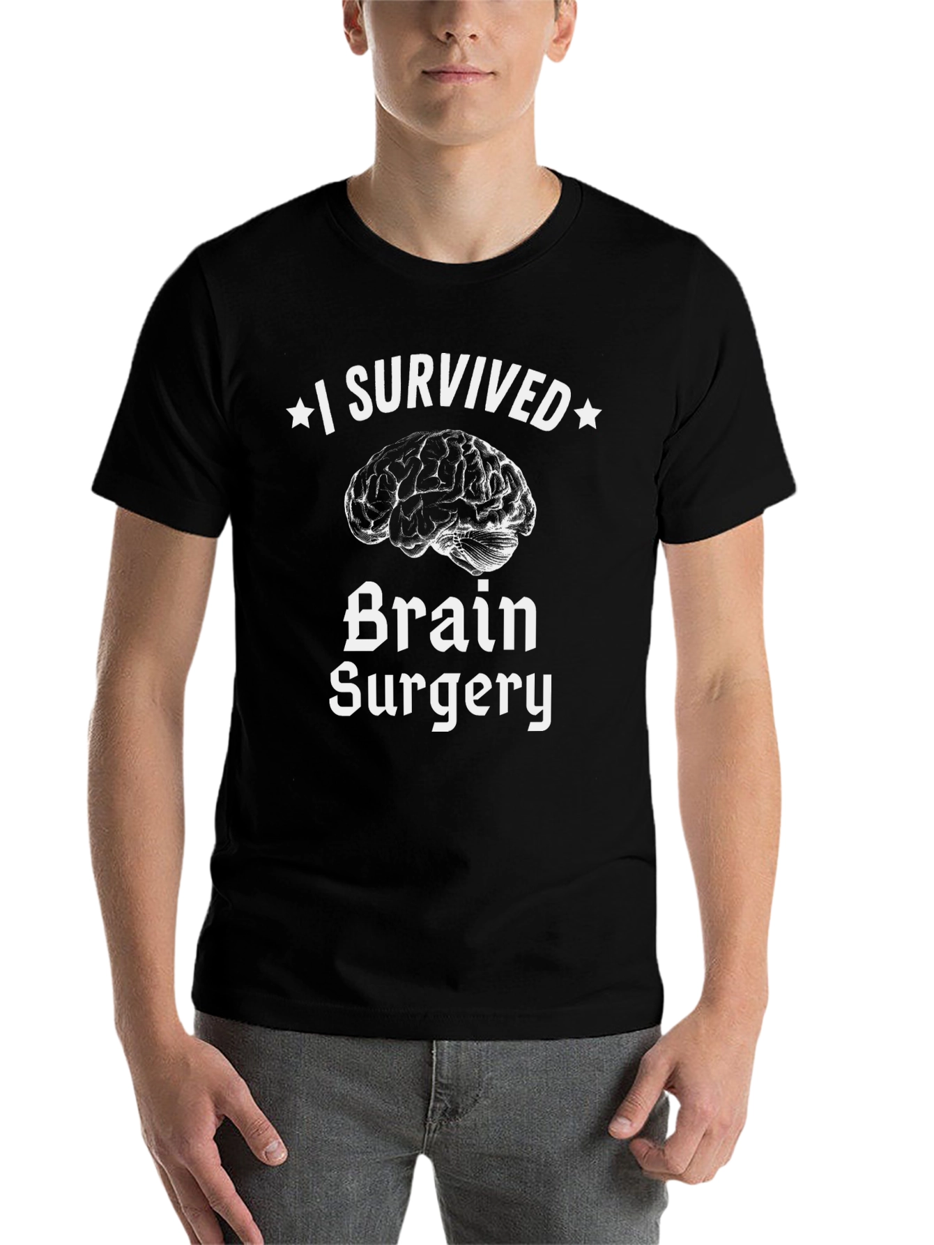 Black I Survived Brain Surgery T-Shirt - Brain Graphic Tee view 7
