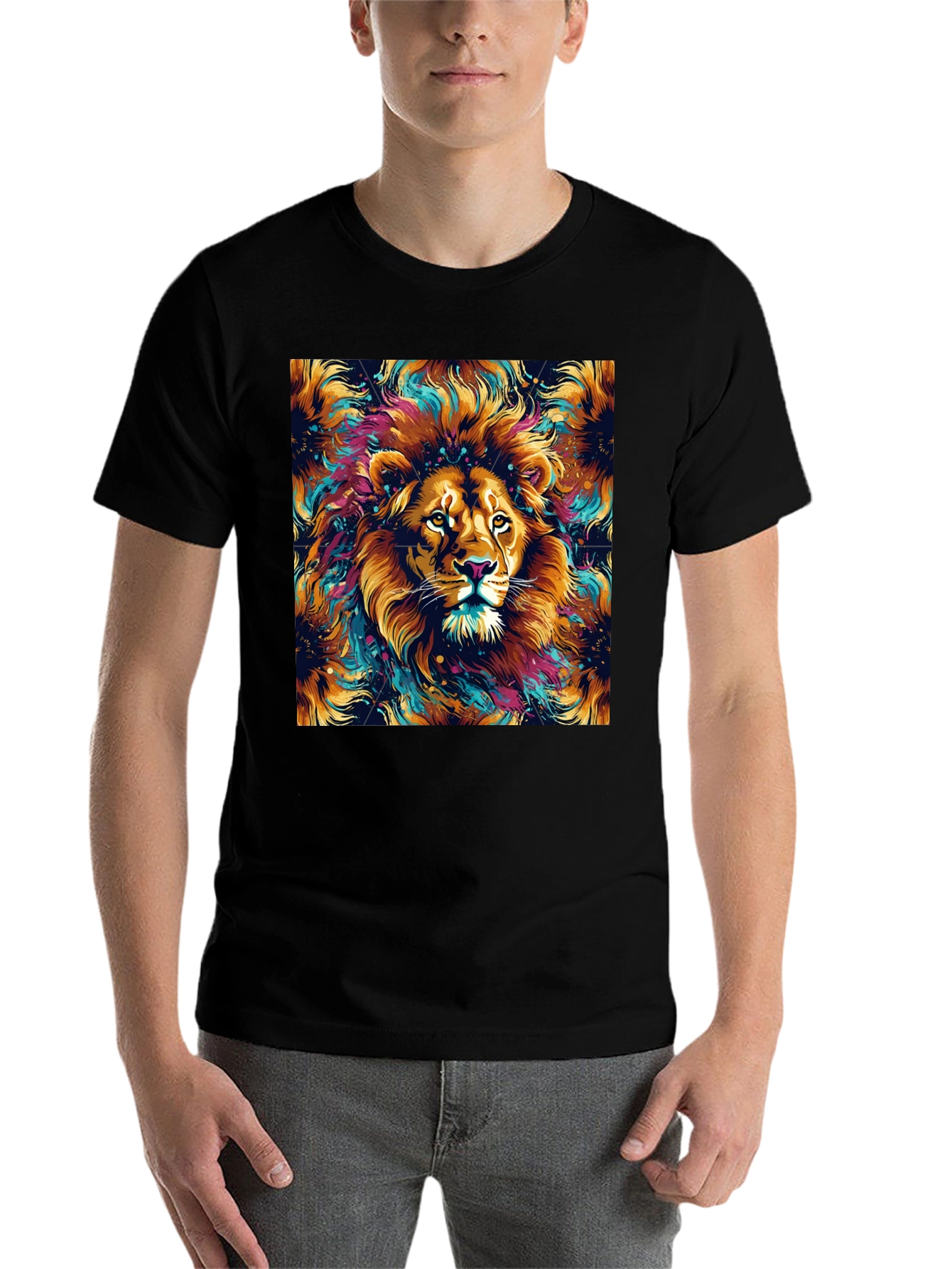Black Lion Art Graphic Black T-Shirt view 7