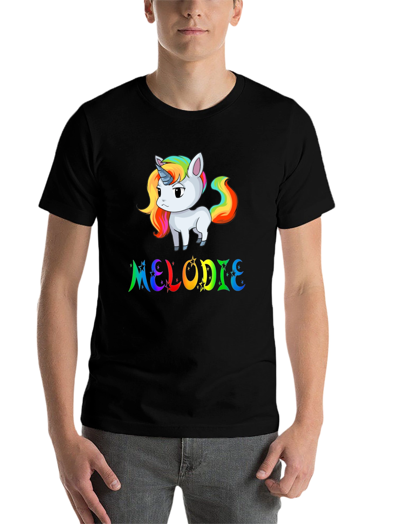 Black Rainbow Unicorn MELODIE Custom T-Shirt view 7