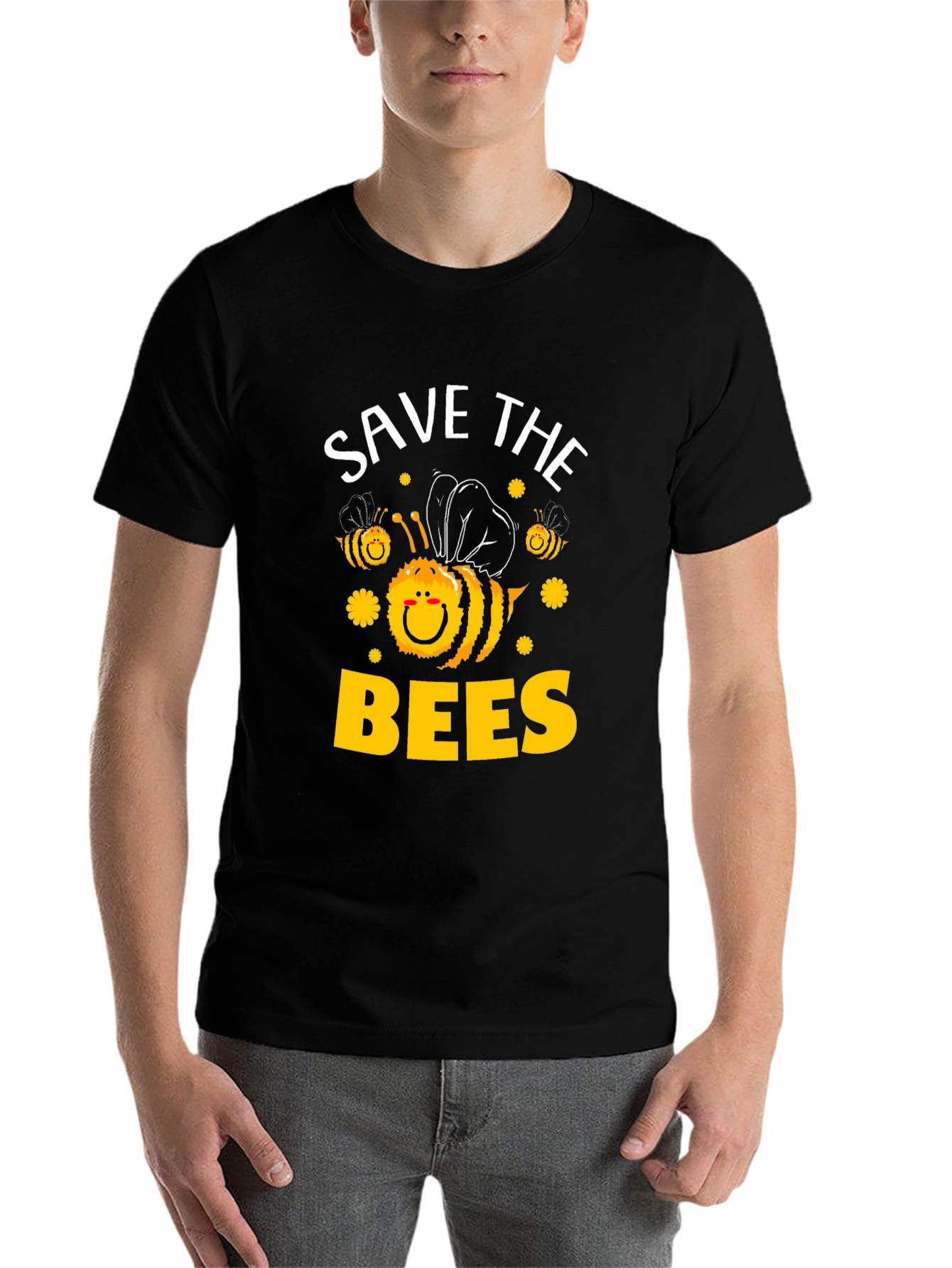 Black Save the Bees T-Shirt - Black, Cute Bee Graphic view 7