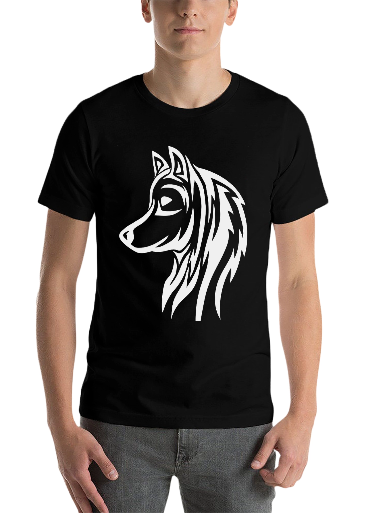 Black Wolf Graphic Print Black T-Shirt view 7