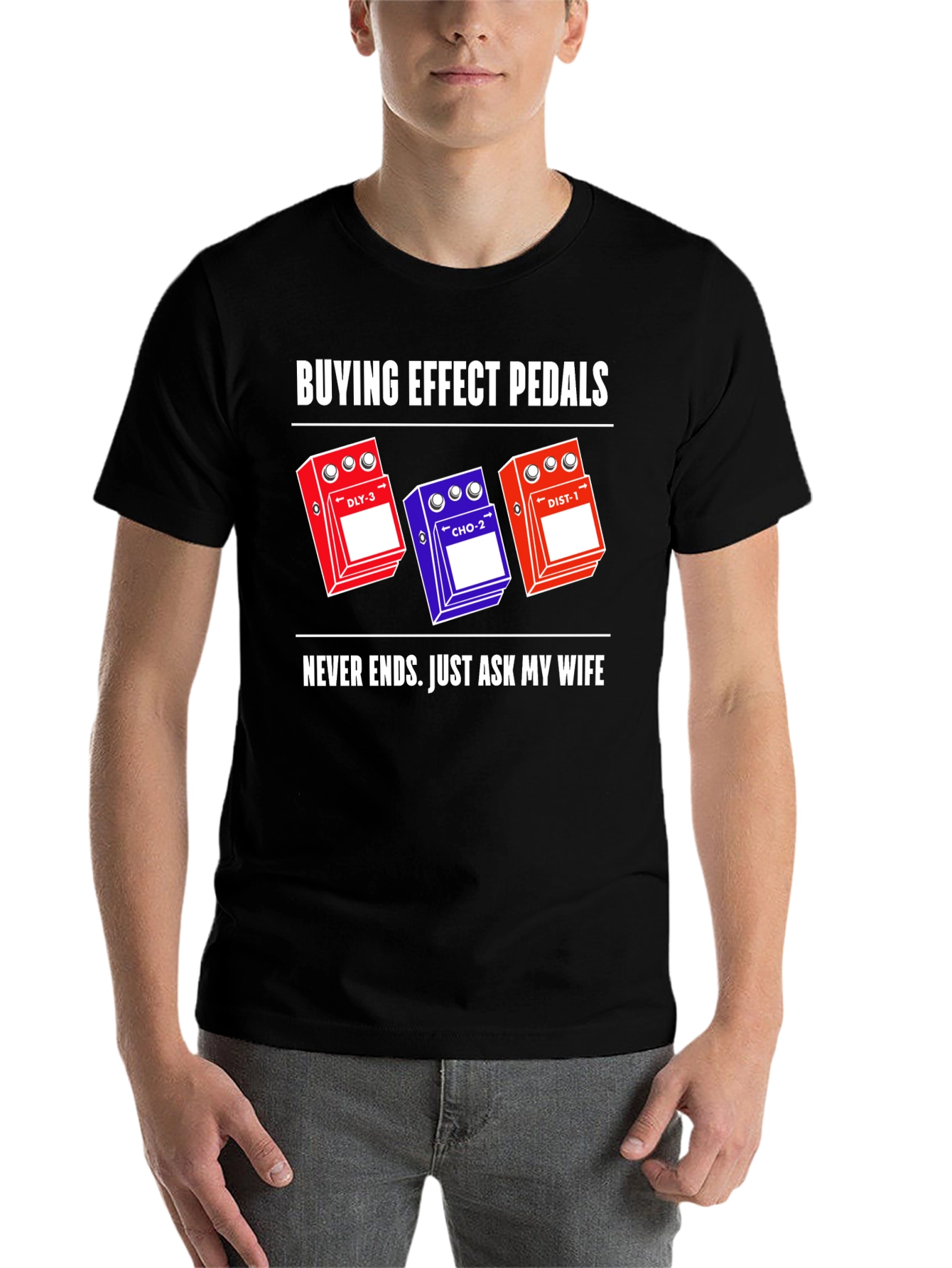 Black Buying Effect Pedals T-Shirt, Guitar Humor Tee view 7
