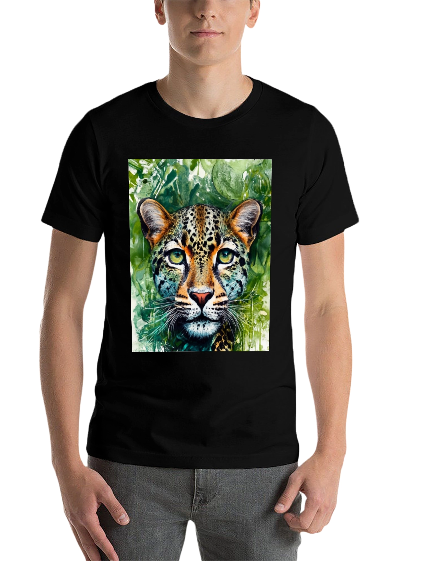 Black Leopard Graphic Tee - Wildlife Art Shirt view 7