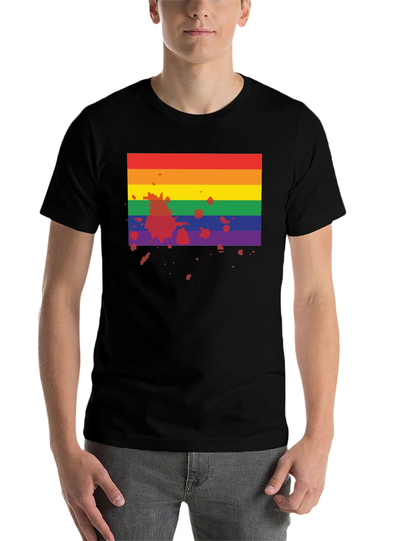 Black Rainbow Flag Pixel Art Black T-Shirt view 7