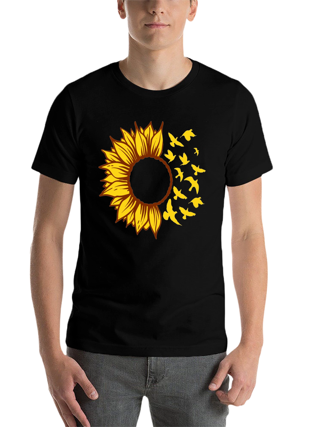 Black Sunflower Bird T-Shirt - Stylish Graphic Tee view 7