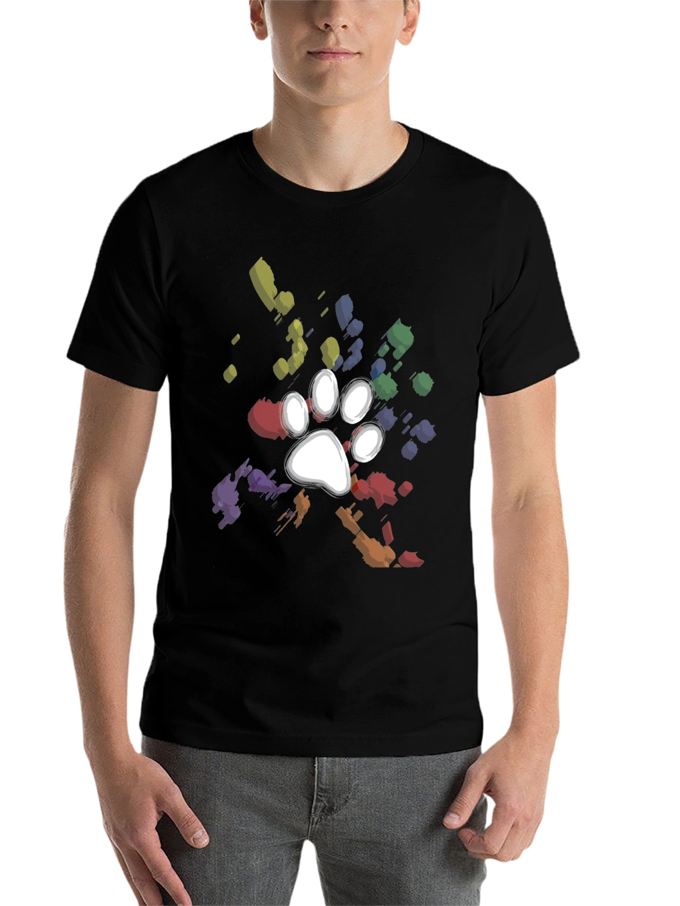 Black Paw Print Splatter T-Shirt - Unique Dog Lover Gift view 7