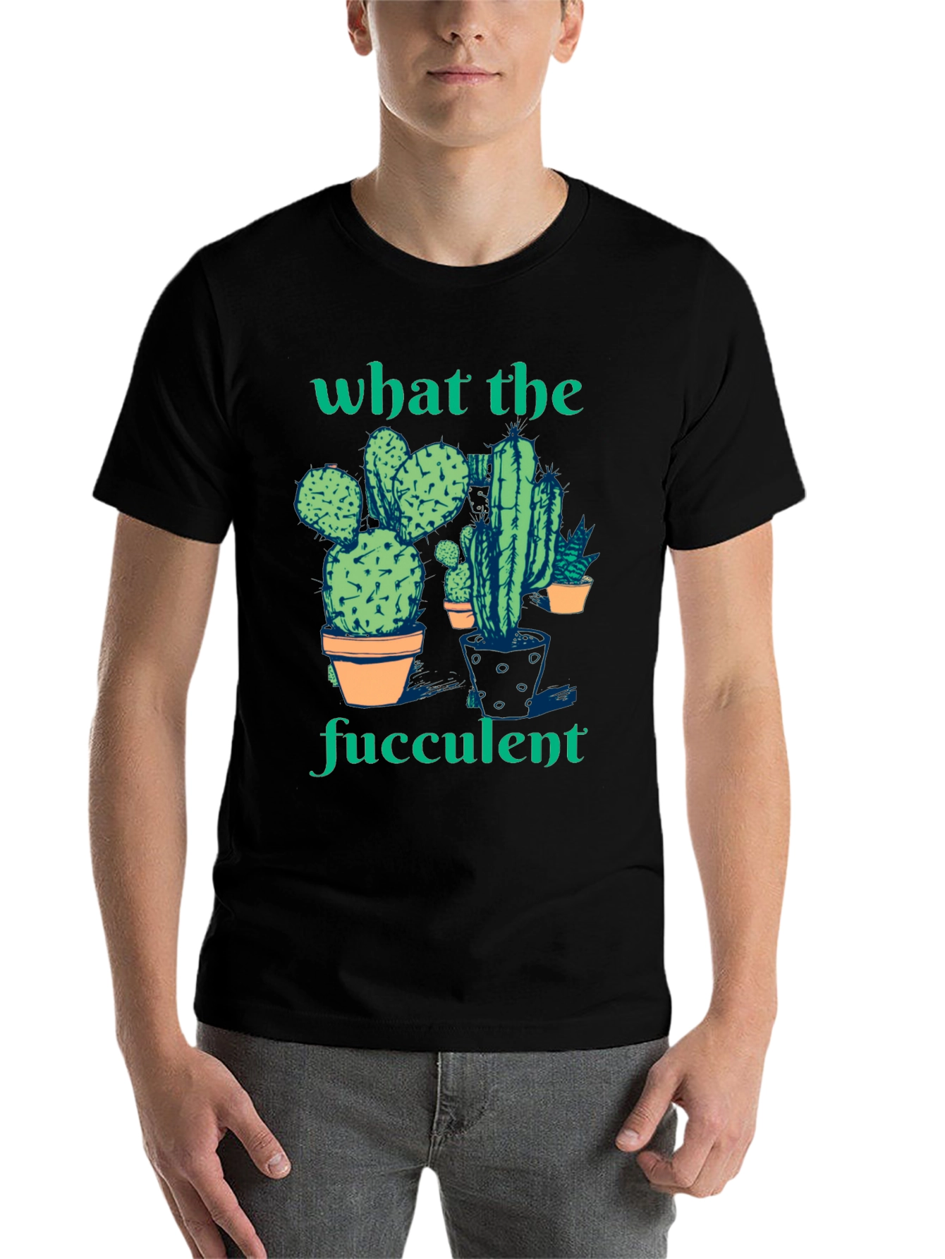 Black What the Fucculent Cactus Humor Graphic T-Shirt view 7