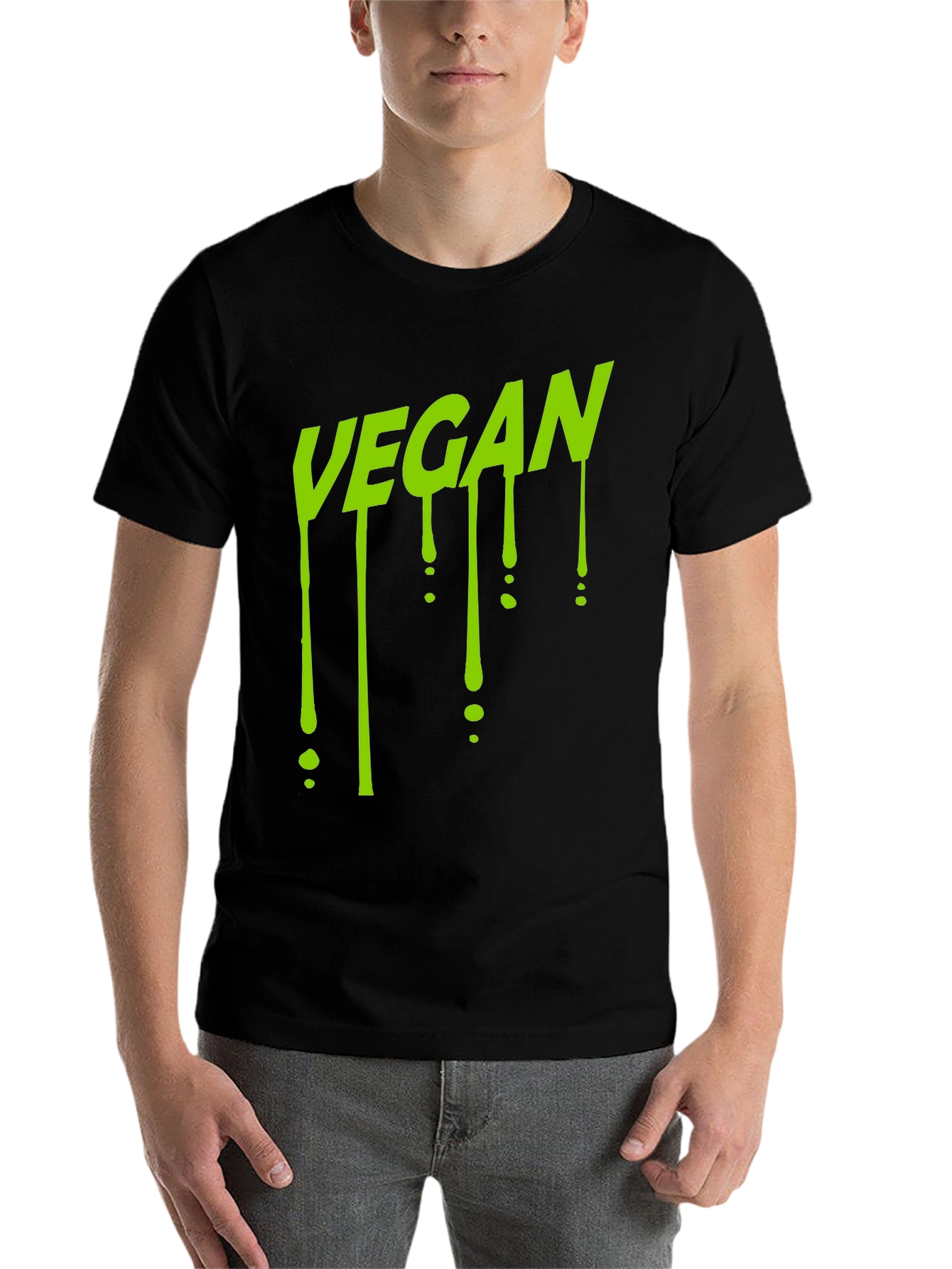 Black Vegan Drip T-Shirt - Black Crew Neck view 7