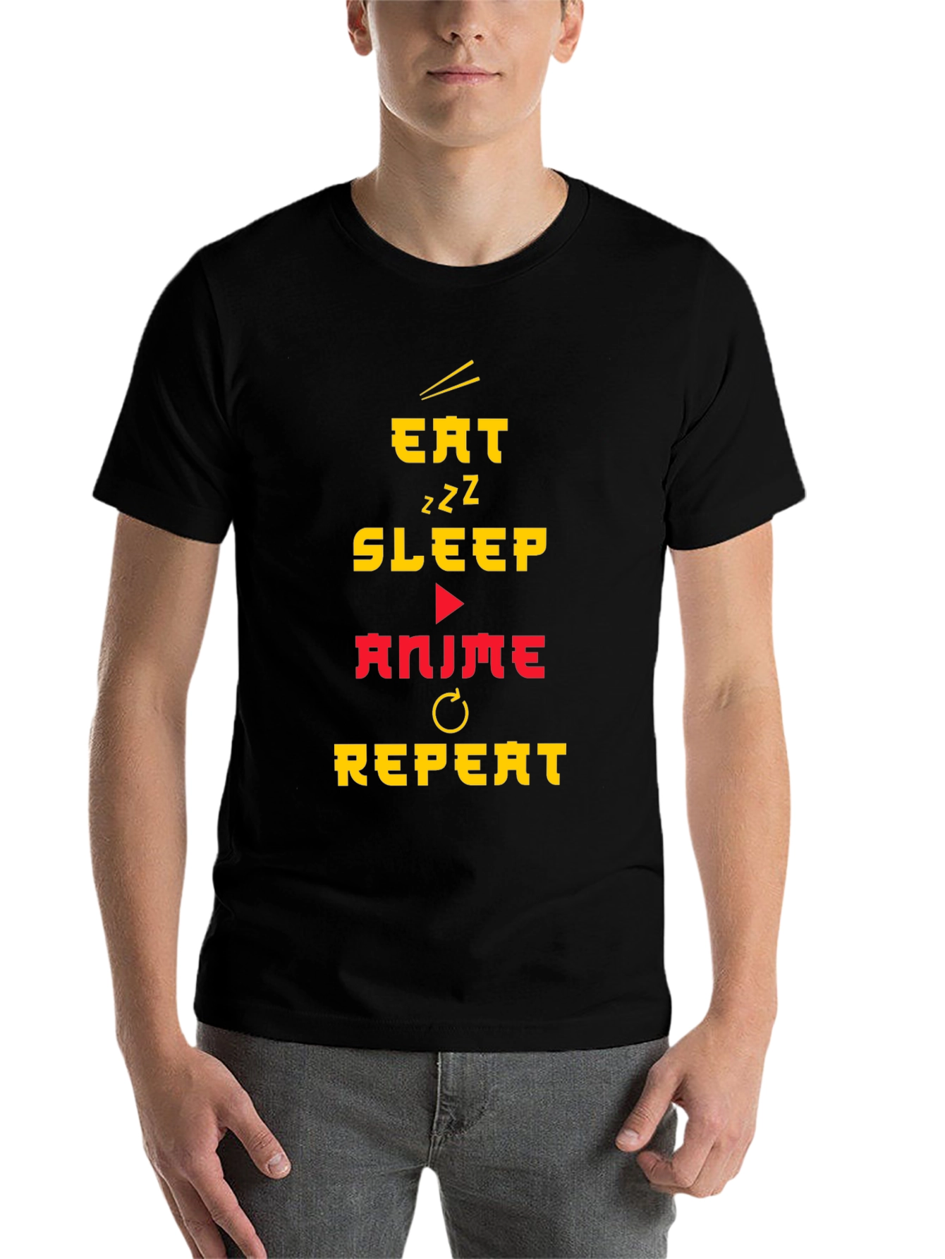Black Eat Sleep Anime Repeat Black T-Shirt view 7