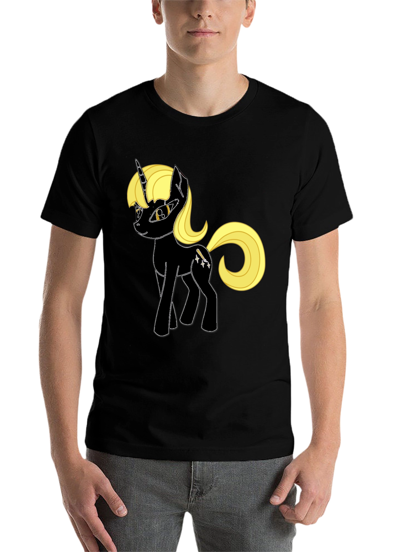 Black Unicorn Graphic Tee - Black Cotton Blend, Unique Design view 7