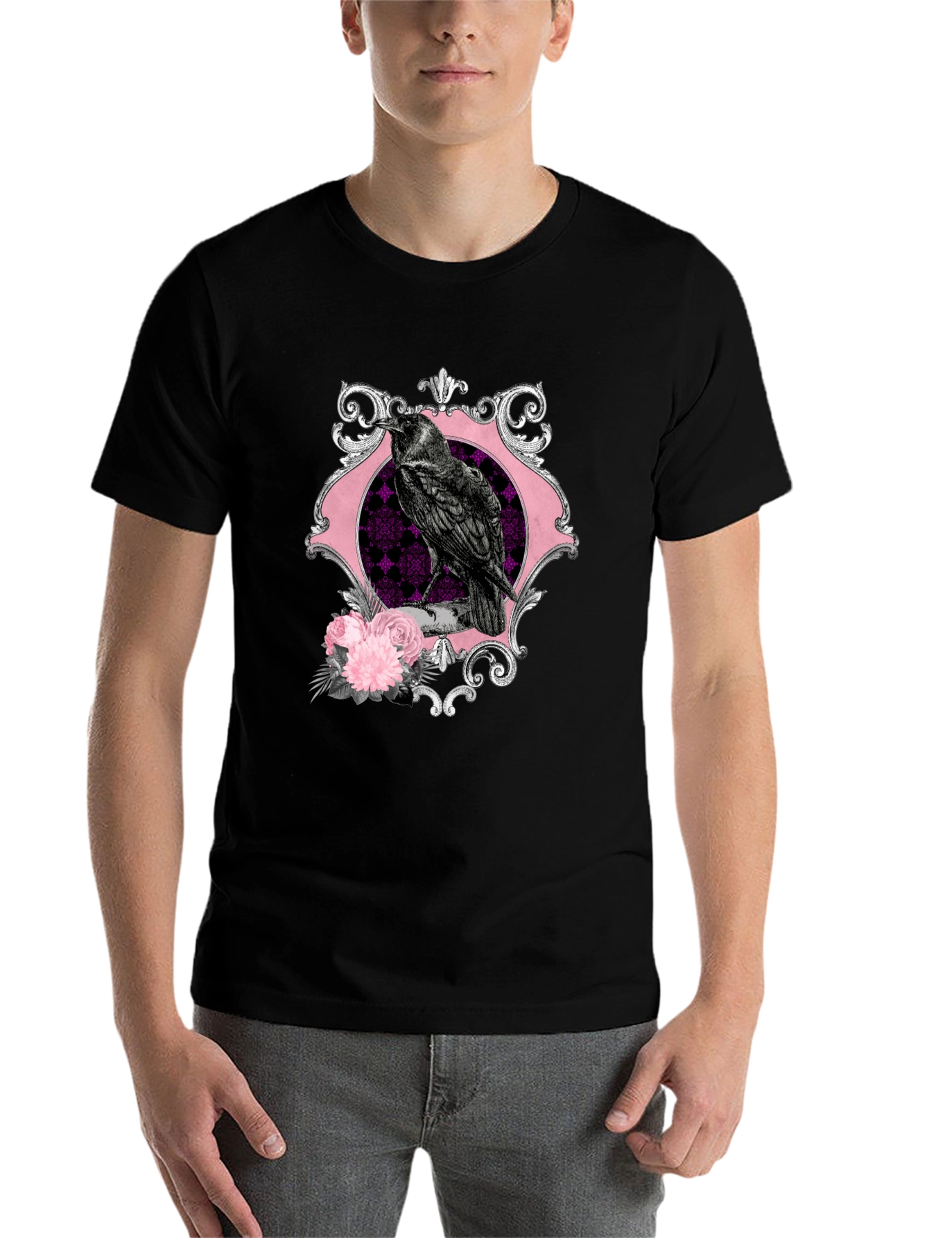 Black Raven & Roses Graphic Tee - Gothic Style view 7