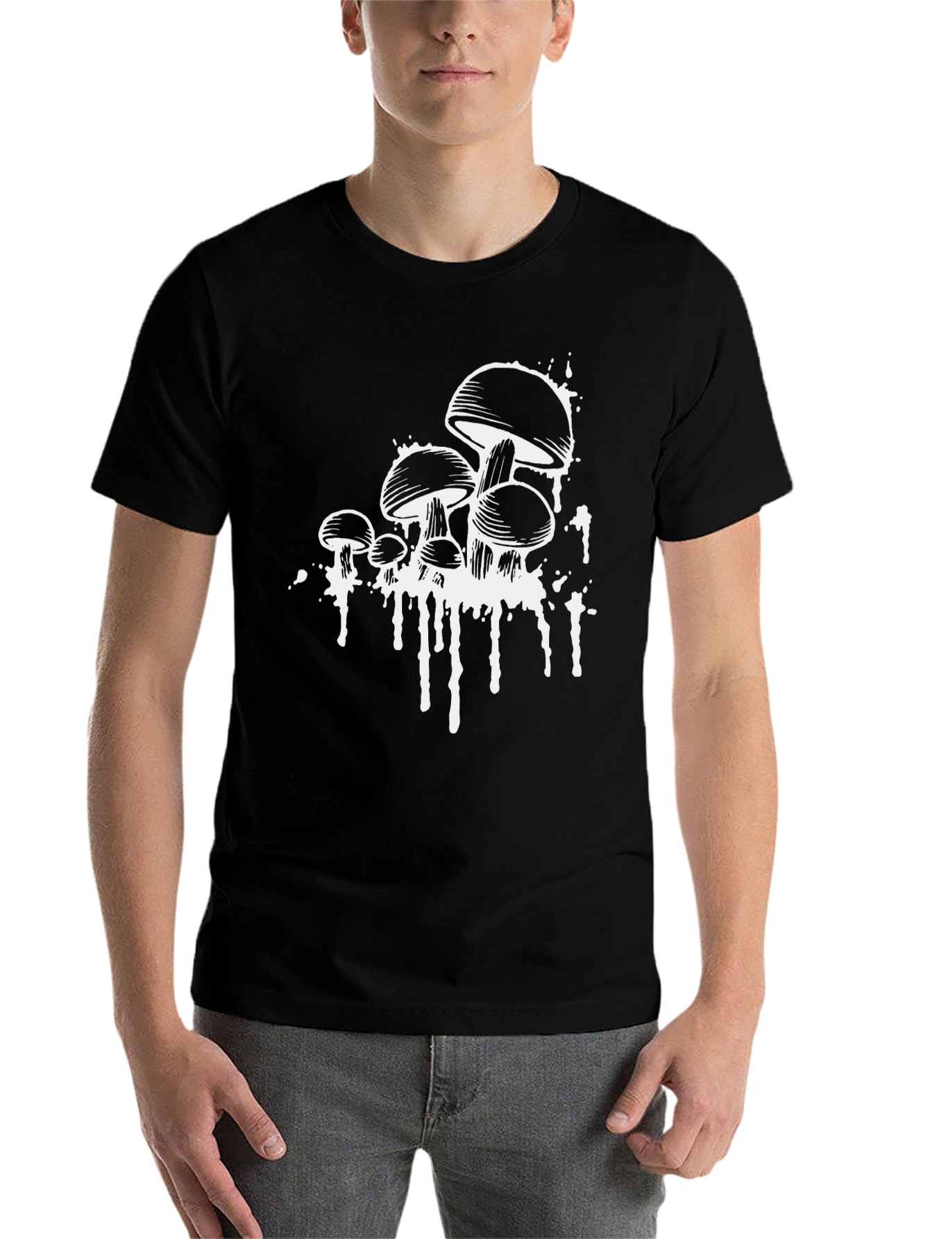 Black Mushroom Graphic Tee - Black Cotton Blend view 7