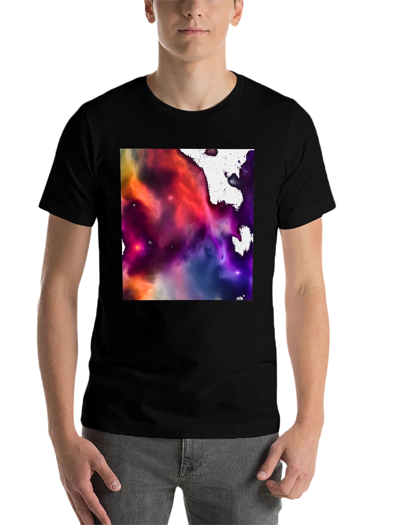 Black Nebula Print Black Crew Neck T-Shirt view 7